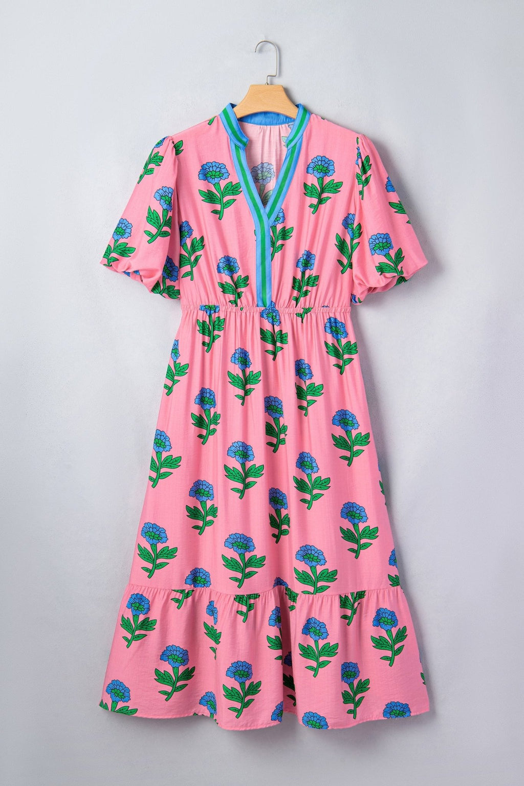 Plus Size Floral Stripe V-Neck Ruffle Maxi Dress - Rooted & Reckless Co.