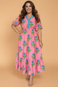 Plus Size Floral Stripe V-Neck Ruffle Maxi Dress - Rooted & Reckless Co.
