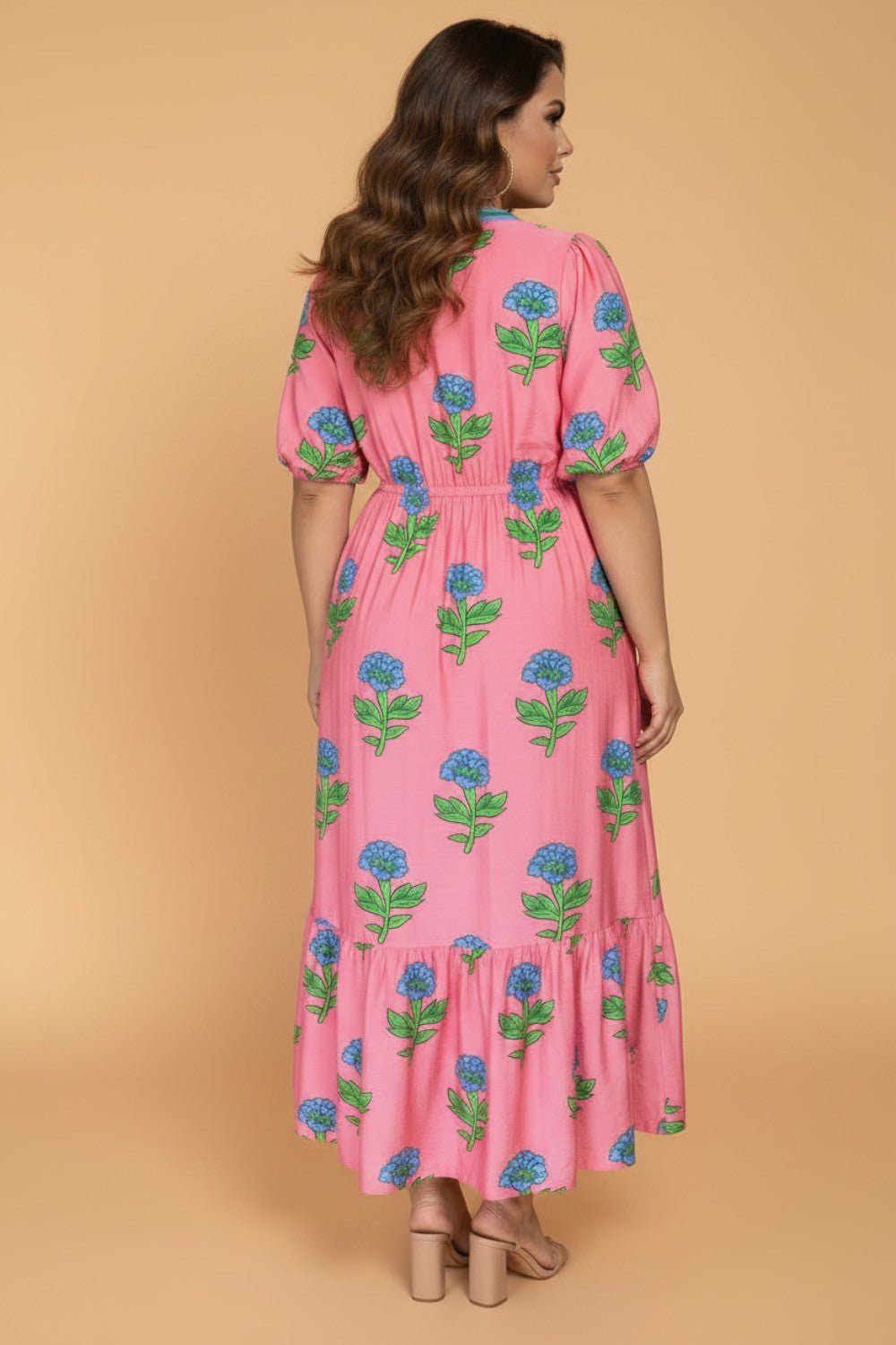Plus Size Floral Stripe V-Neck Ruffle Maxi Dress - Rooted & Reckless Co.