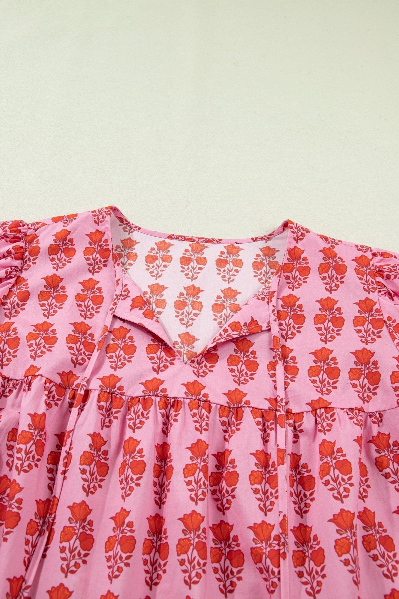 Plus Size Floral Tassel Tie Puff Sleeve Blouse - Rooted & Reckless Co.