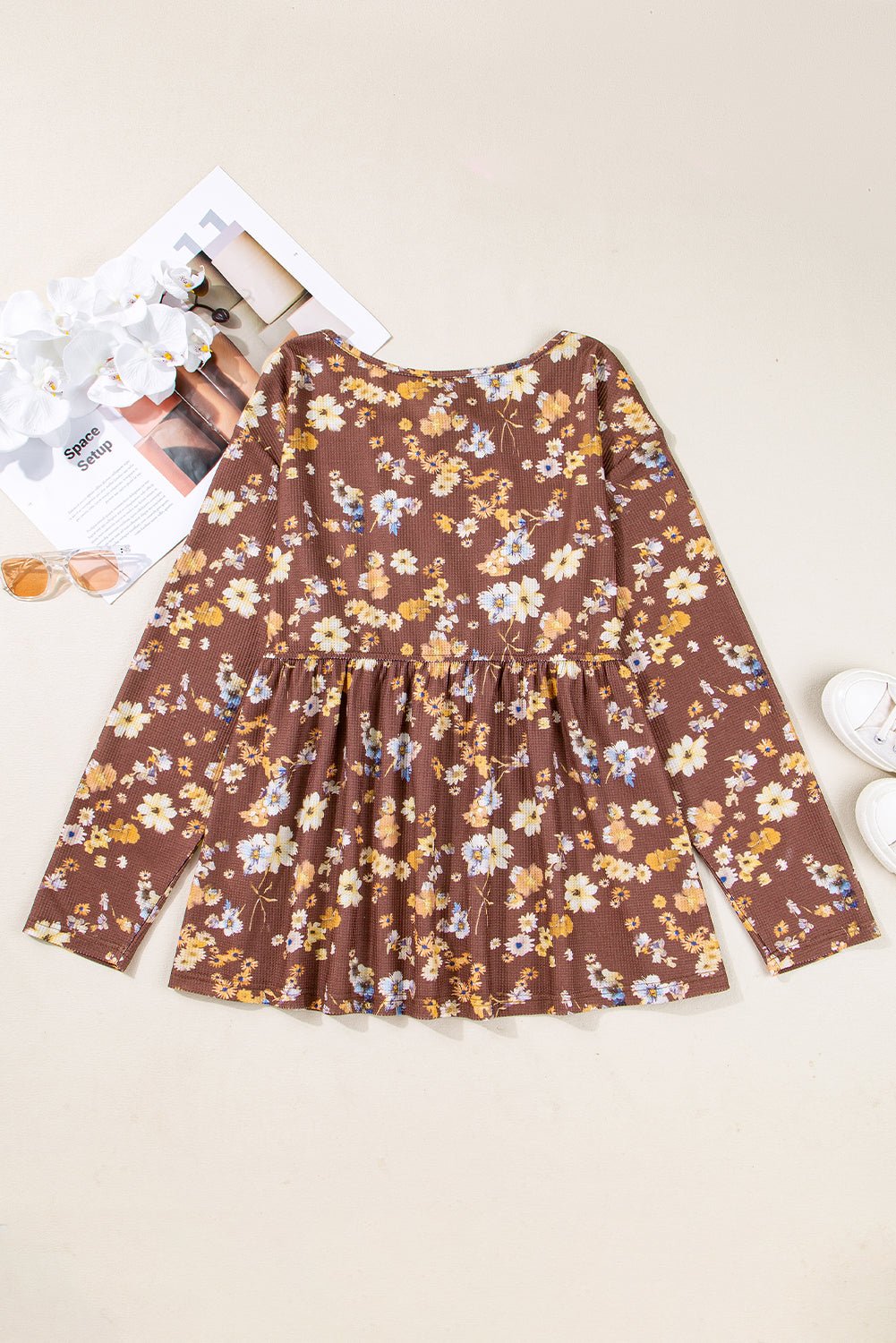 Plus Size Floral Textured Tied Neck Babydoll Blouse - Rooted & Reckless Co.