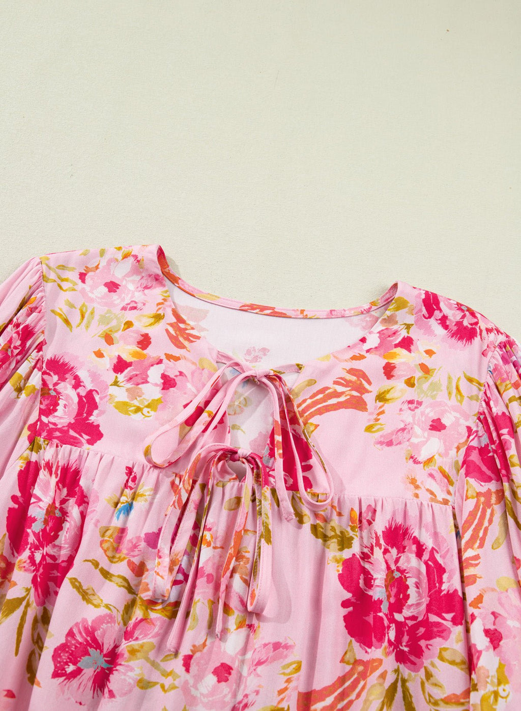 Plus Size Floral Tie V-Neck Puff Sleeve Top - Rooted & Reckless Co.