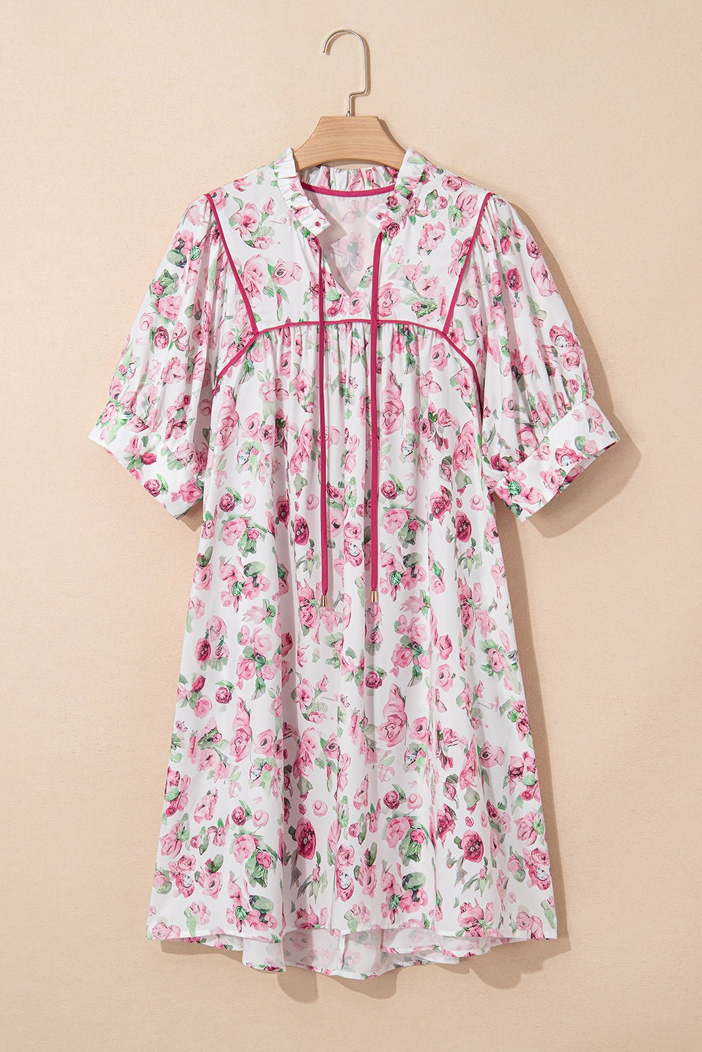 Plus Size Floral Tied V-Neck Mini Dress - Rooted & Reckless Co.