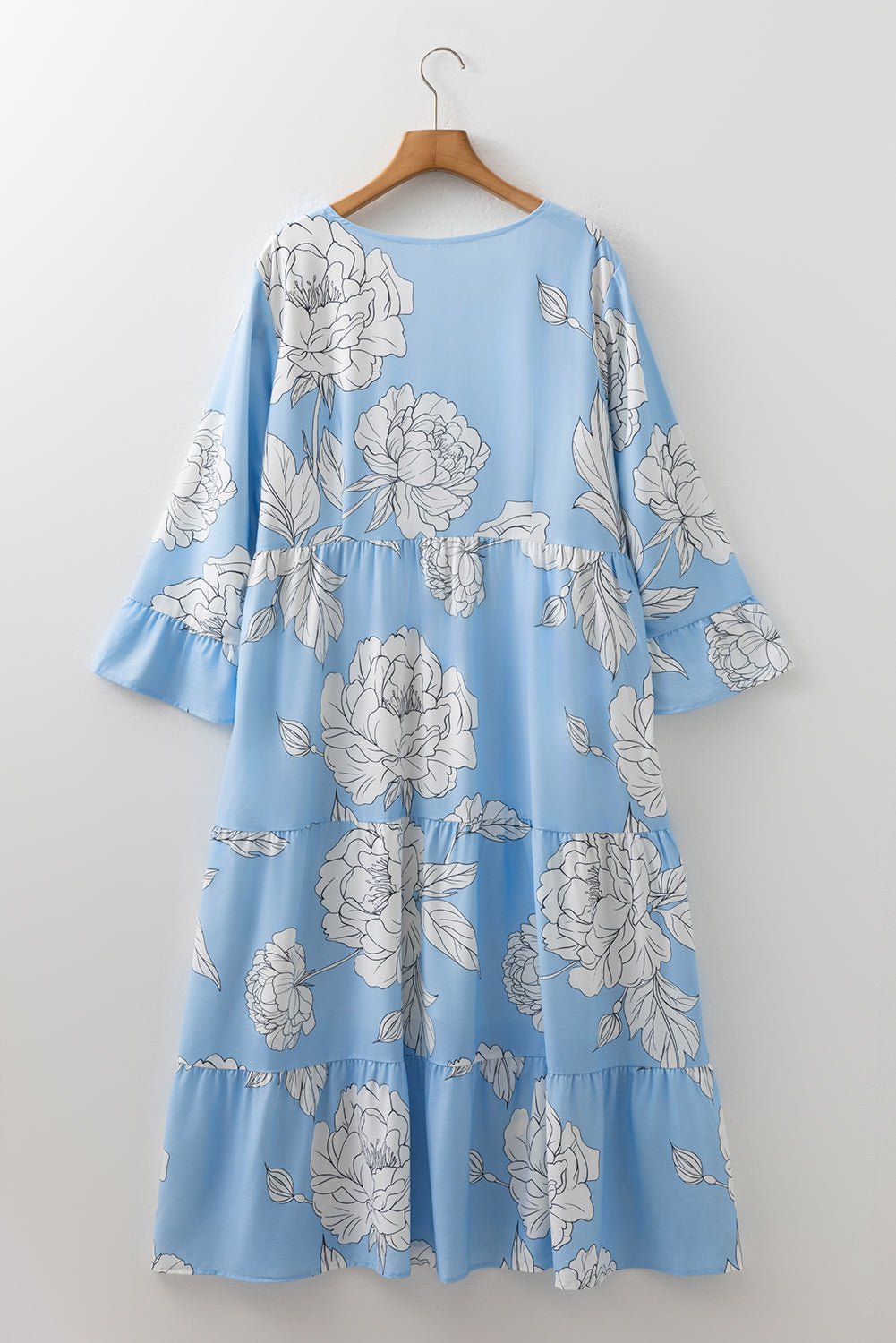 Plus Size Floral V-Neck Tiered Maxi Dress - Rooted & Reckless Co.