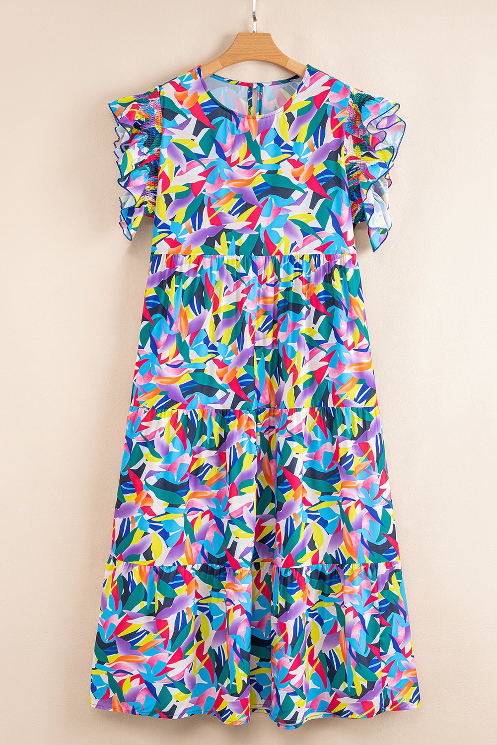 Plus Size Geometric Ruffle Sleeve Maxi Dress - Rooted & Reckless Co.