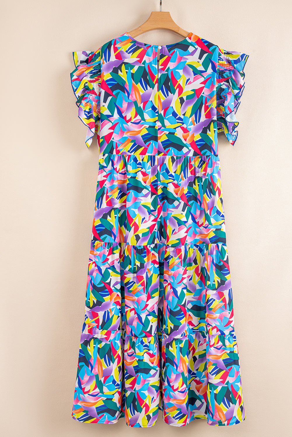 Plus Size Geometric Ruffle Sleeve Maxi Dress - Rooted & Reckless Co.