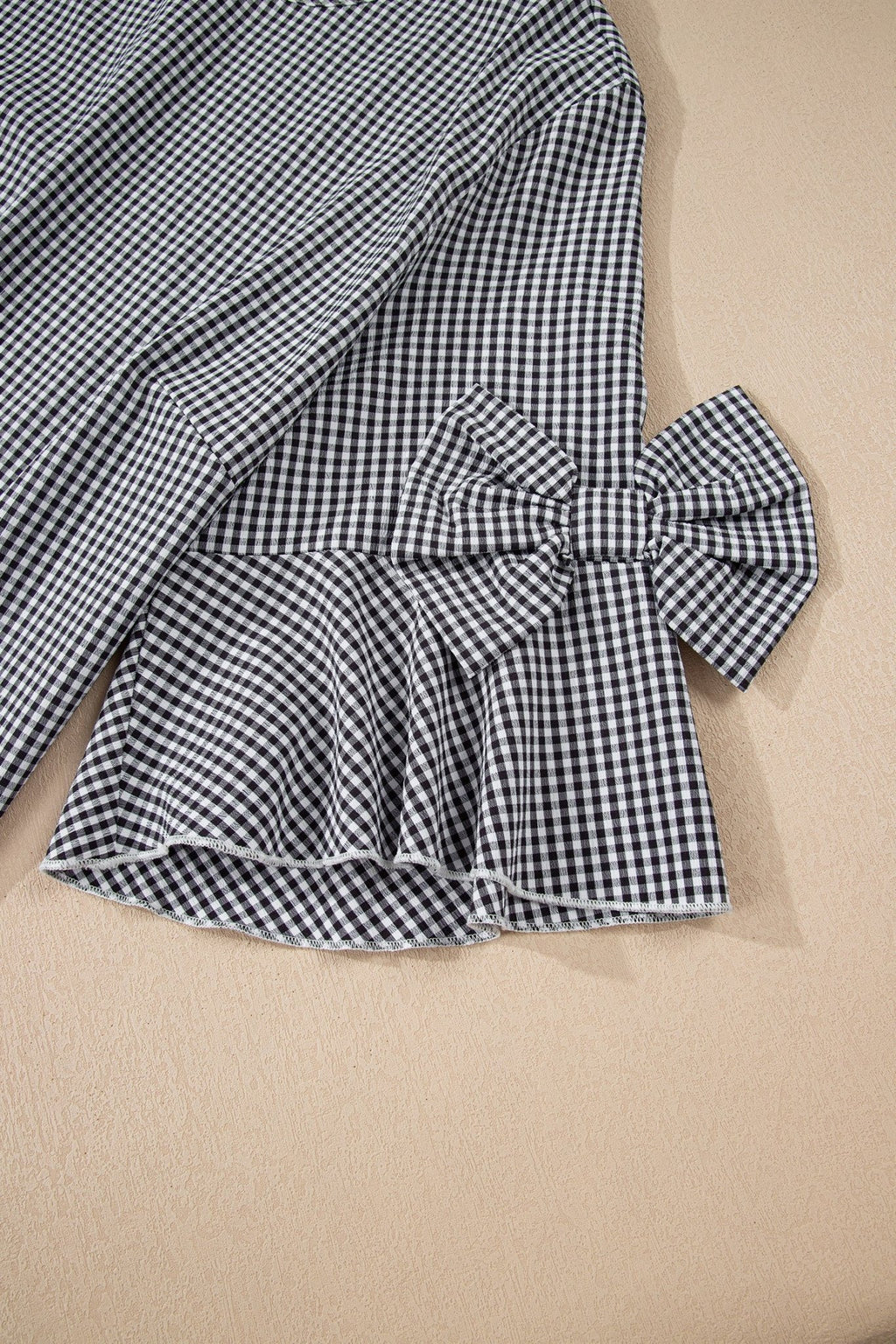Plus Size Gingham Bow Ruffle Sleeve Top - Rooted & Reckless Co.