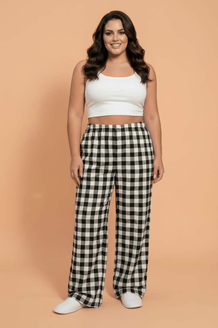 Plus Size Gingham Plaid Elastic Waist Pants - Rooted & Reckless Co.