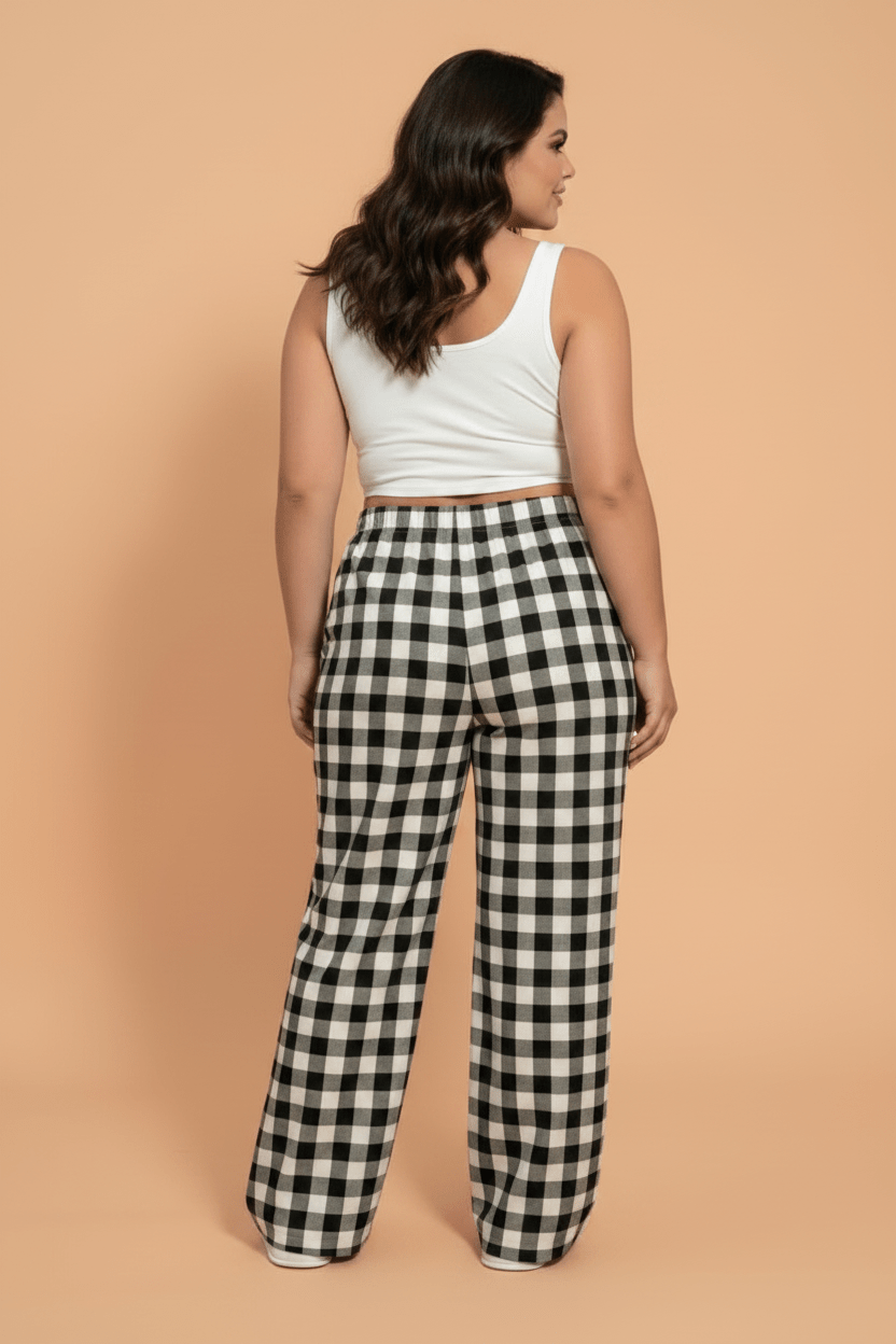 Plus Size Gingham Plaid Elastic Waist Pants - Rooted & Reckless Co.