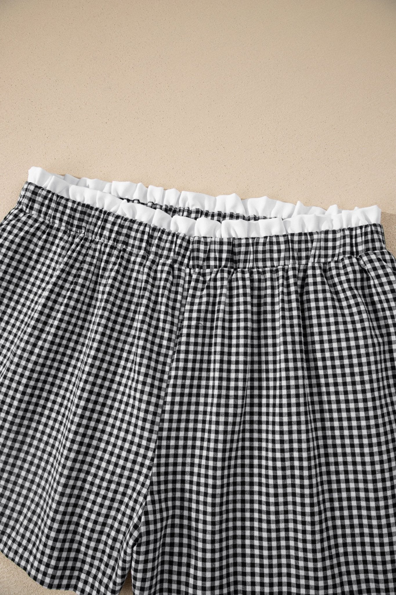 Plus Size Gingham Plaid Ruffle Contrast Trim Shorts - Rooted & Reckless Co.