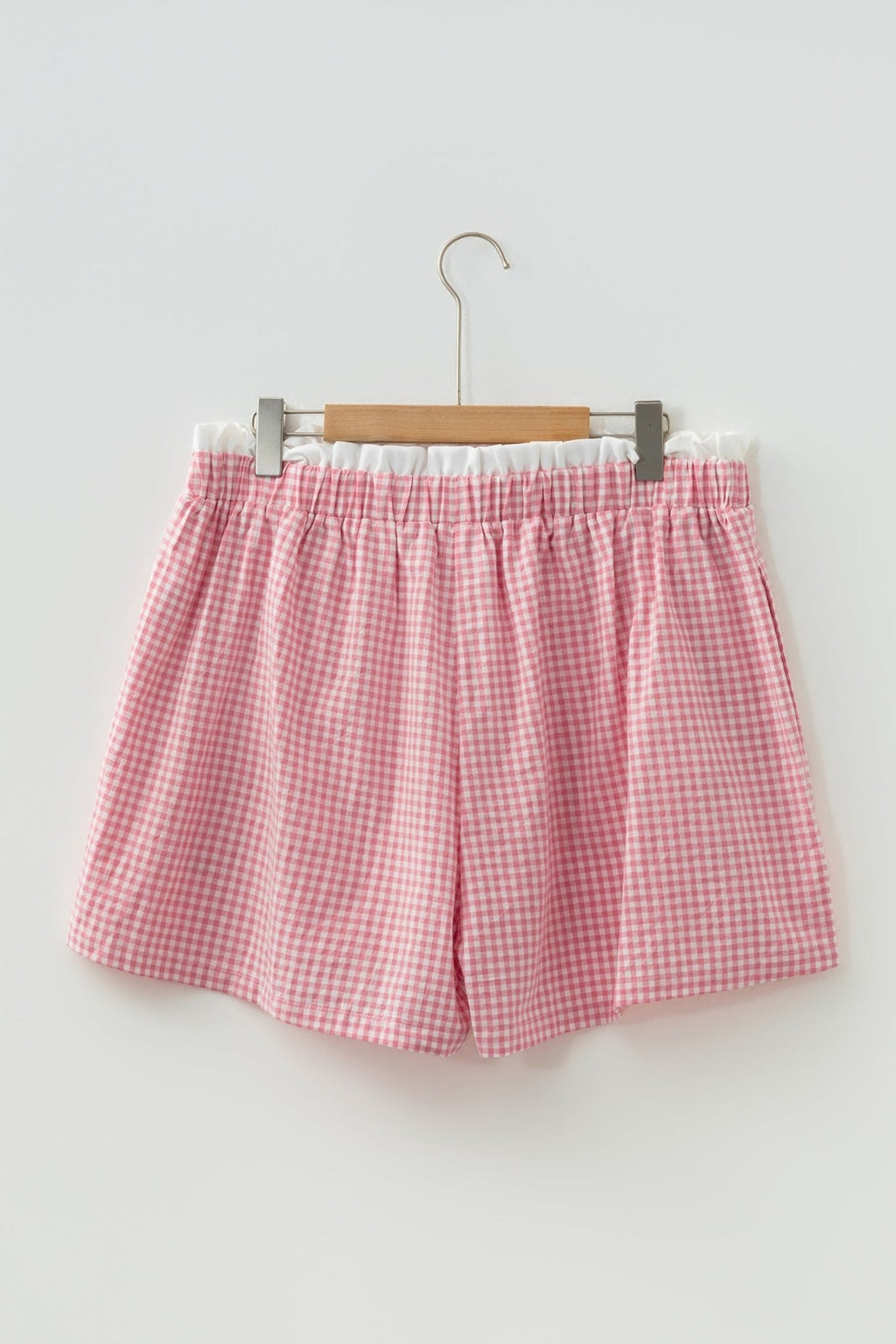 Plus Size Gingham Plaid Ruffle Contrast Trim Shorts - Rooted & Reckless Co.