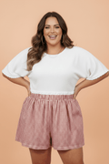 Plus Size Gingham Plaid Ruffle Contrast Trim Shorts - Rooted & Reckless Co.
