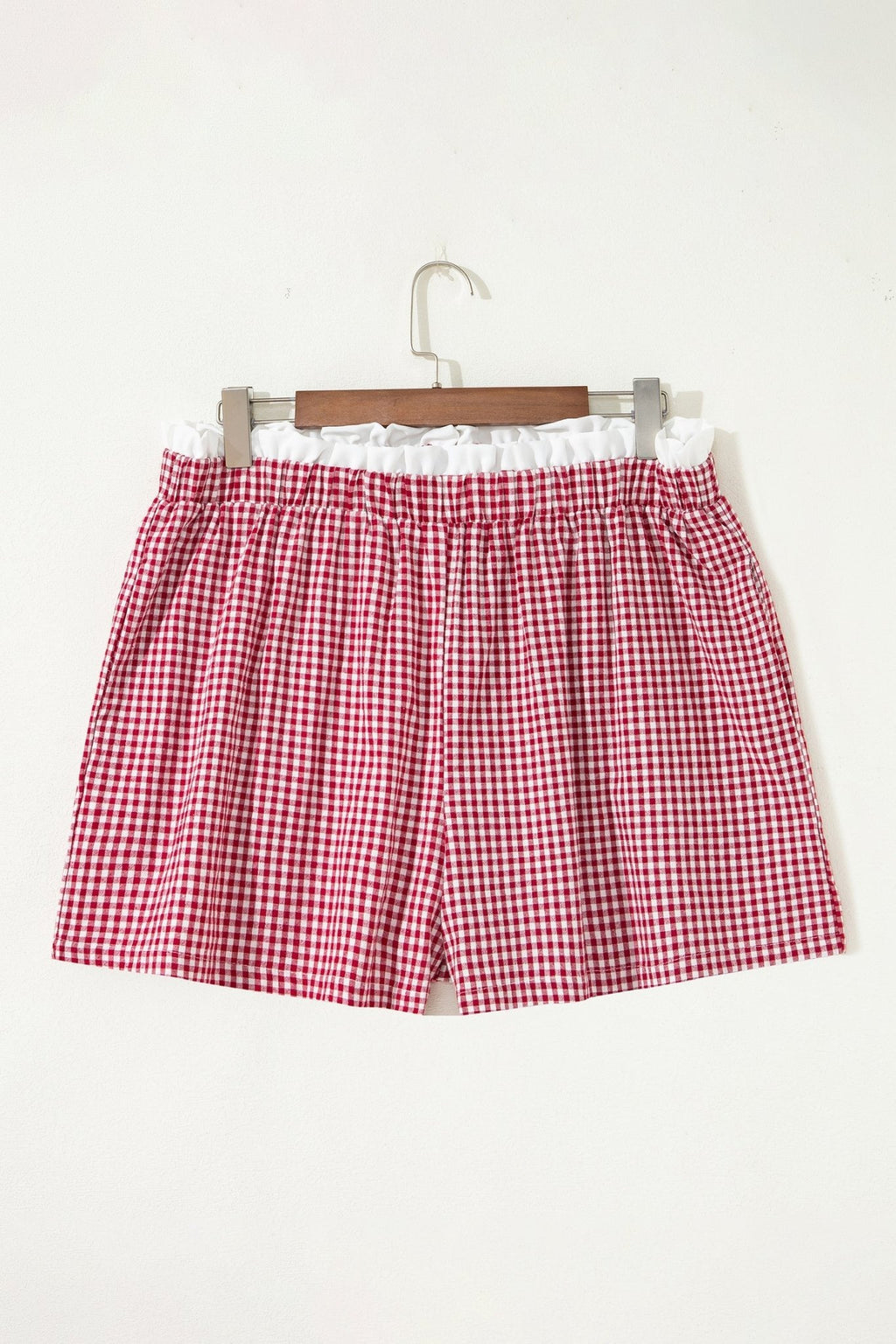 Plus Size Gingham Plaid Ruffle Contrast Trim Shorts - Rooted & Reckless Co.