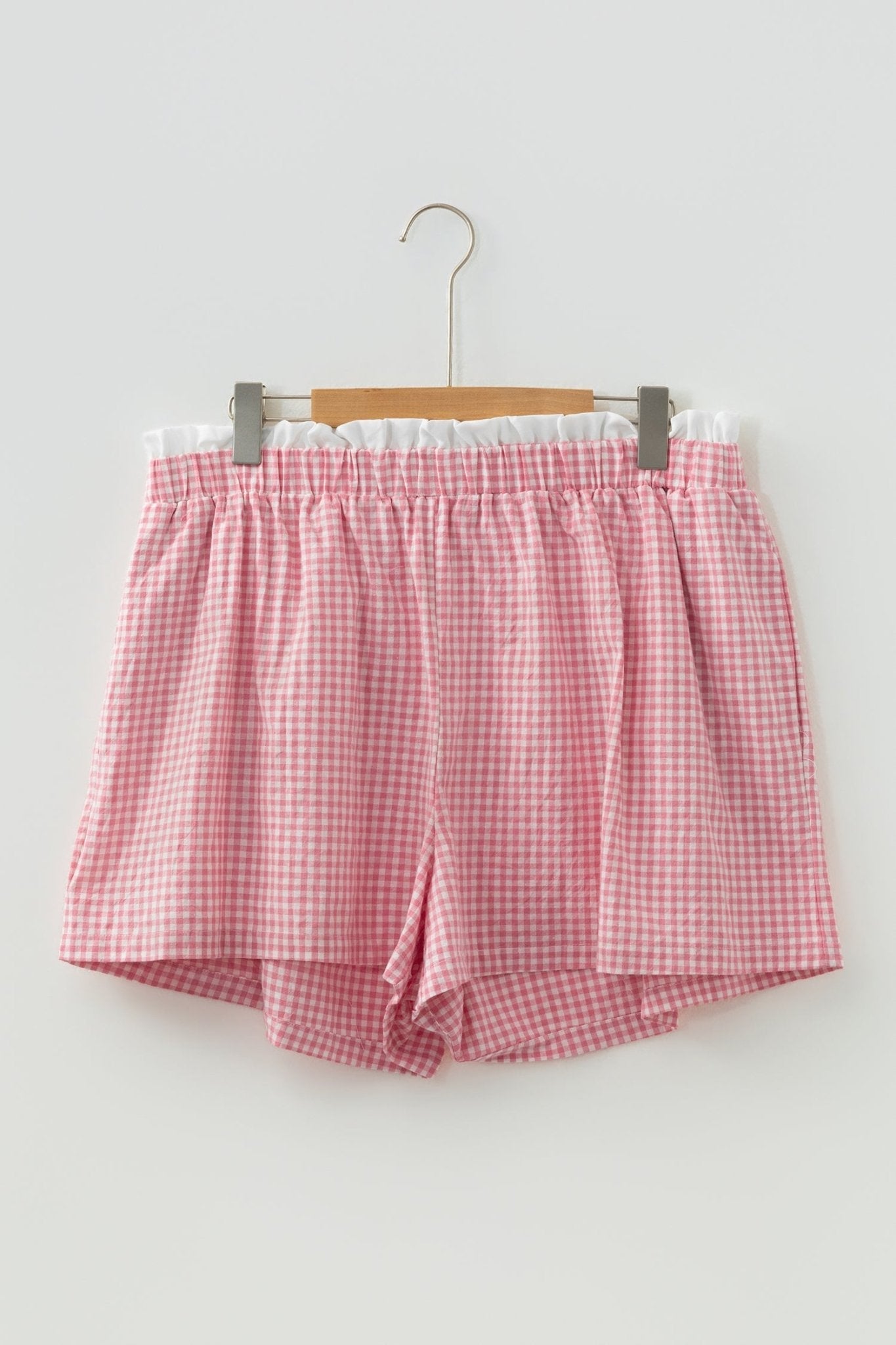 Plus Size Gingham Plaid Ruffle Contrast Trim Shorts - Rooted & Reckless Co.