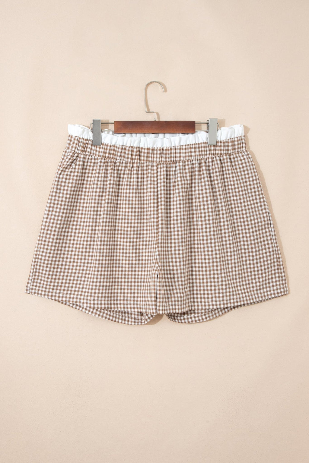 Plus Size Gingham Plaid Ruffle Contrast Trim Shorts - Rooted & Reckless Co.