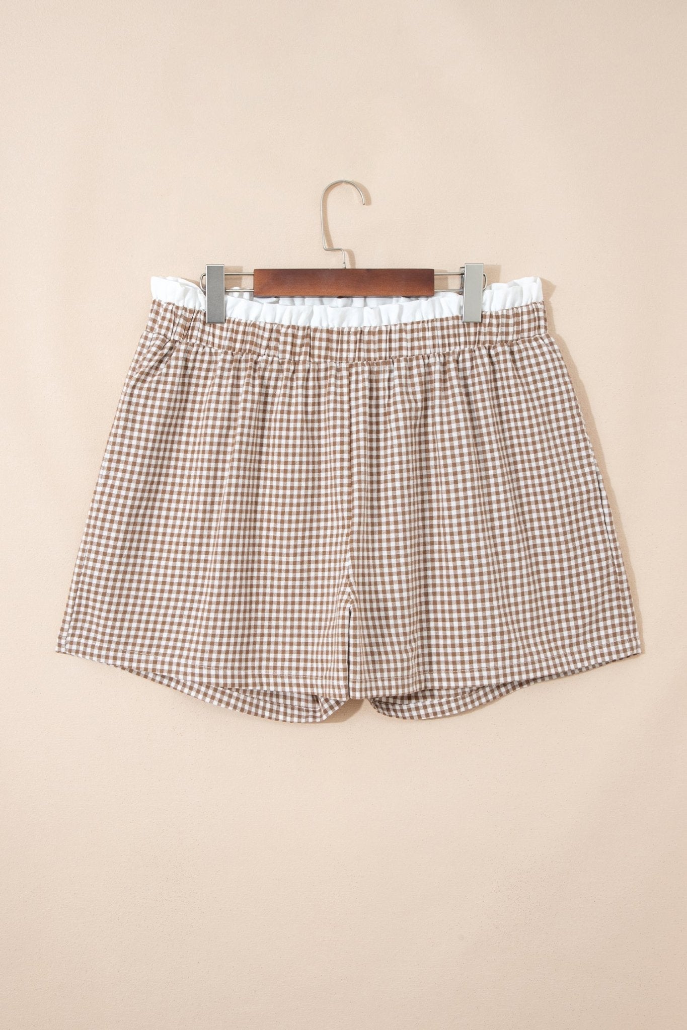 Plus Size Gingham Plaid Ruffle Contrast Trim Shorts - Rooted & Reckless Co.