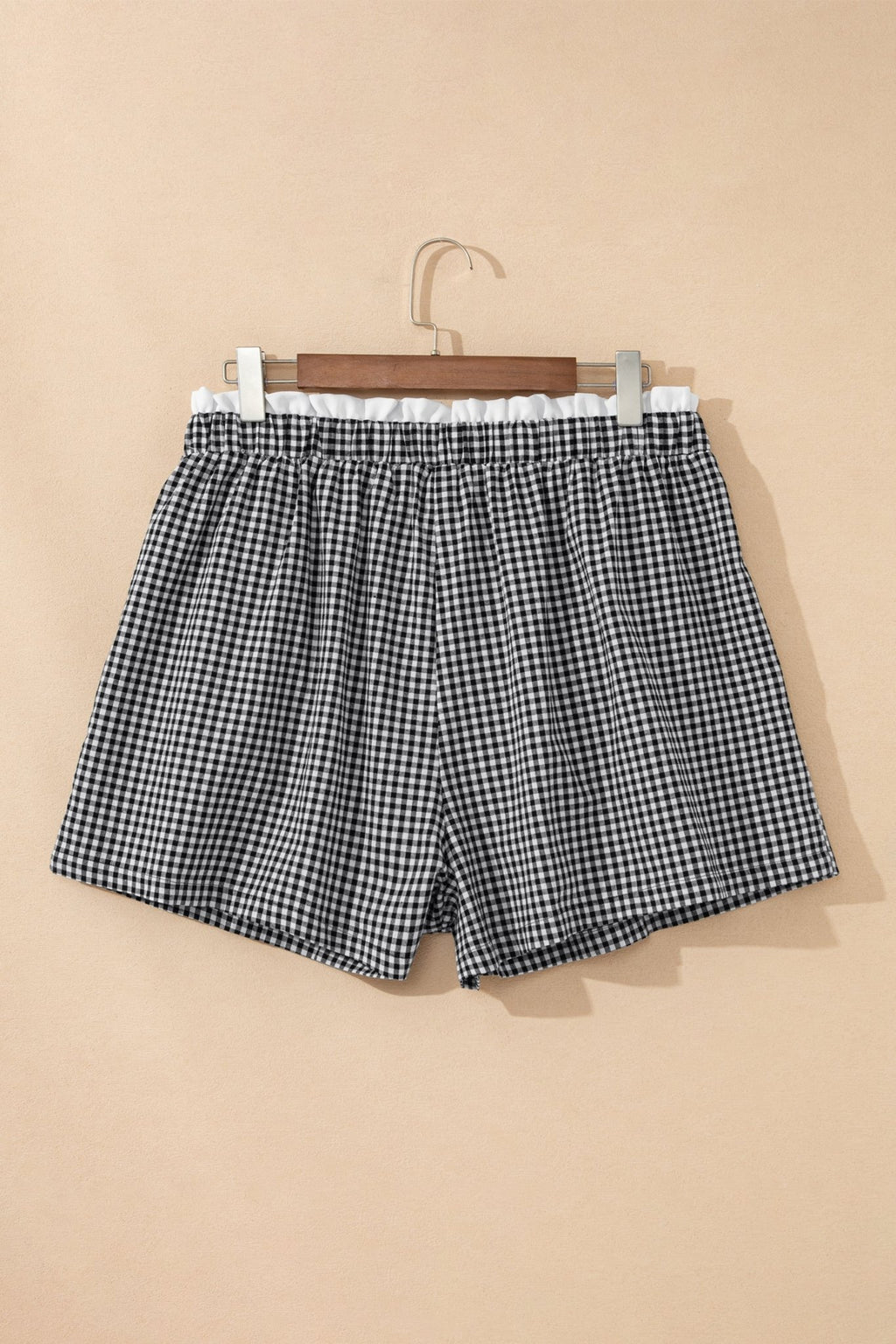 Plus Size Gingham Plaid Ruffle Contrast Trim Shorts - Rooted & Reckless Co.