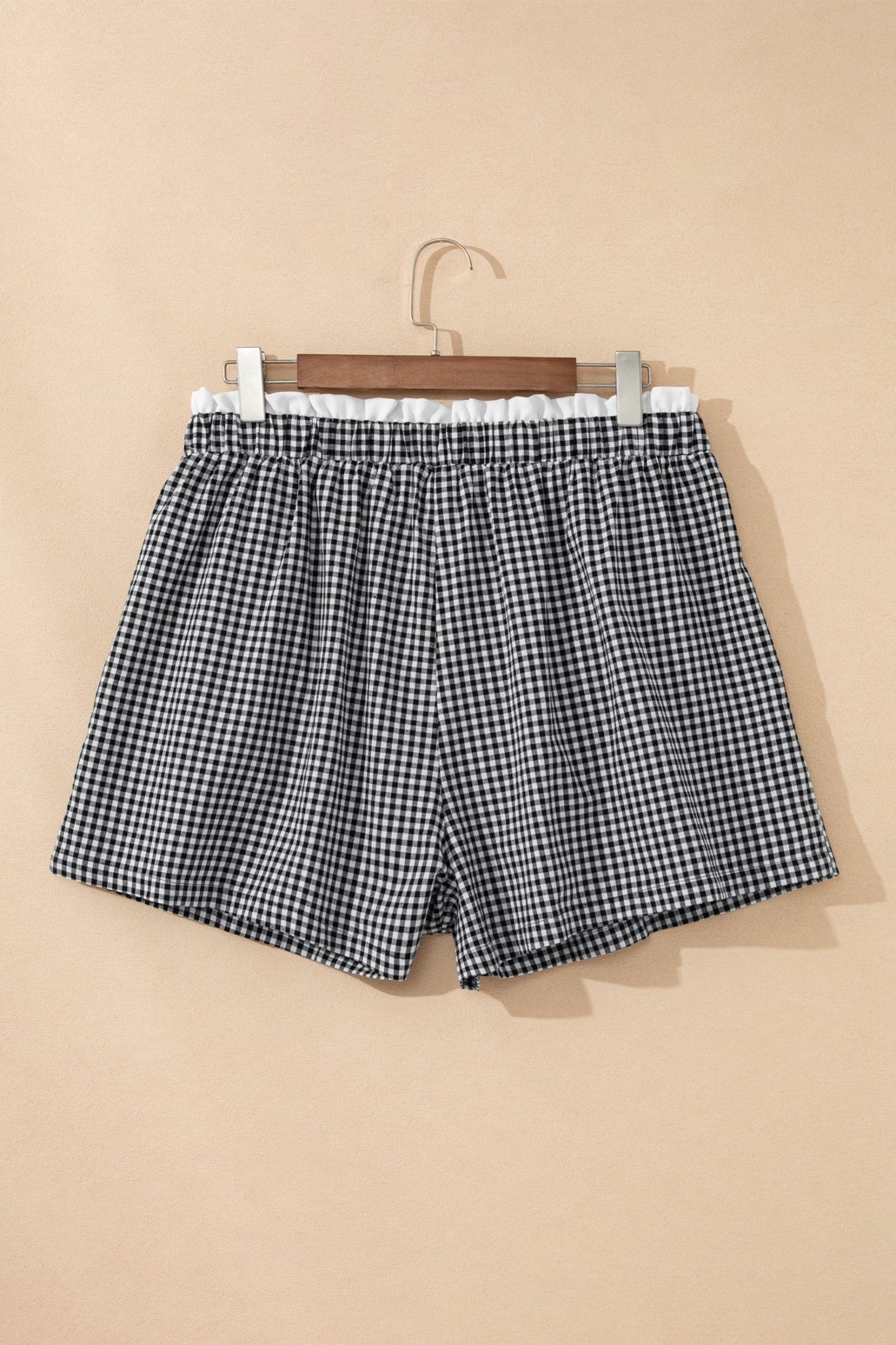 Plus Size Gingham Plaid Ruffle Contrast Trim Shorts - Rooted & Reckless Co.