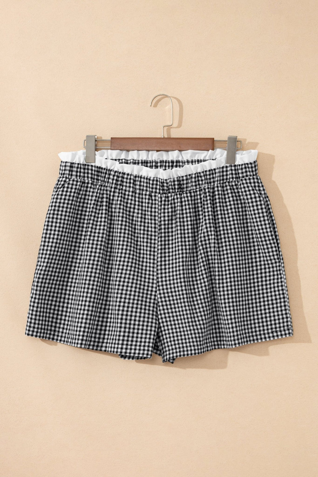 Plus Size Gingham Plaid Ruffle Contrast Trim Shorts - Rooted & Reckless Co.