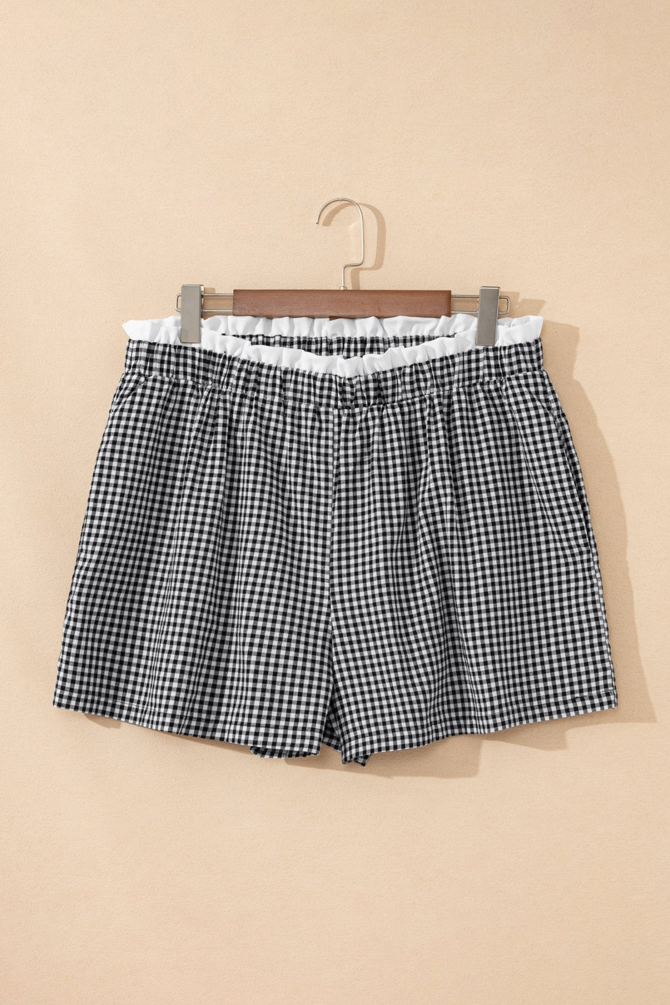 Plus Size Gingham Plaid Ruffle Contrast Trim Shorts - Rooted & Reckless Co.