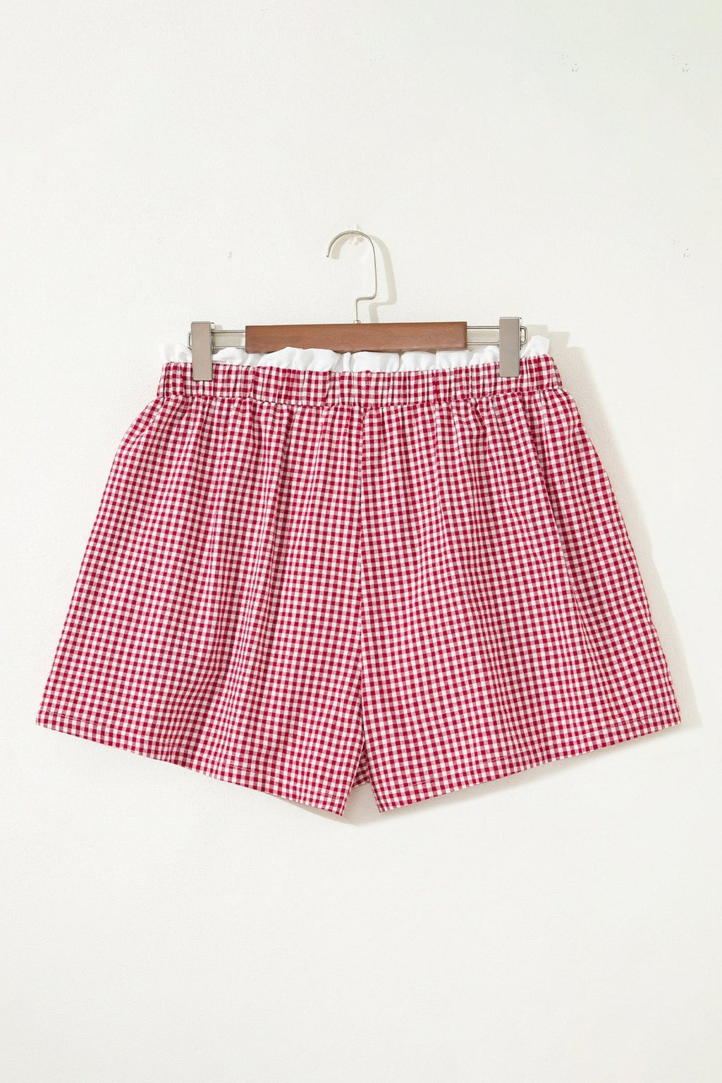 Plus Size Gingham Plaid Ruffle Contrast Trim Shorts - Rooted & Reckless Co.