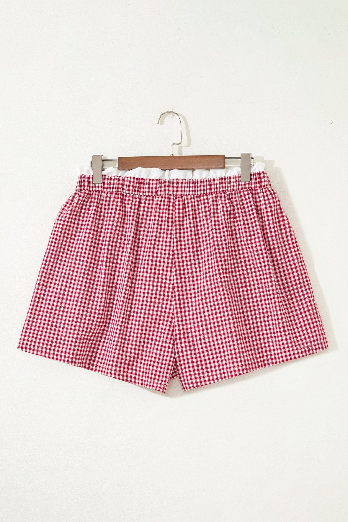 Plus Size Gingham Plaid Ruffle Contrast Trim Shorts - Rooted & Reckless Co.