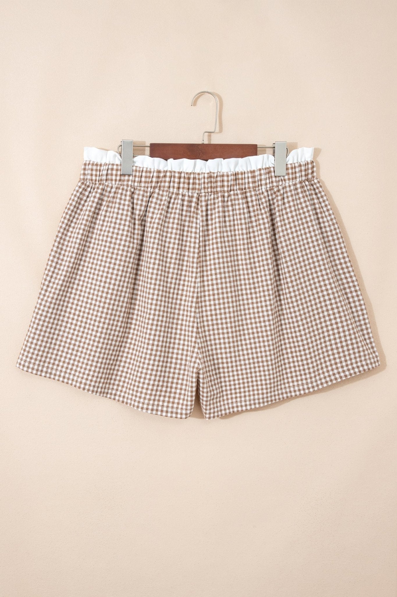 Plus Size Gingham Plaid Ruffle Contrast Trim Shorts - Rooted & Reckless Co.