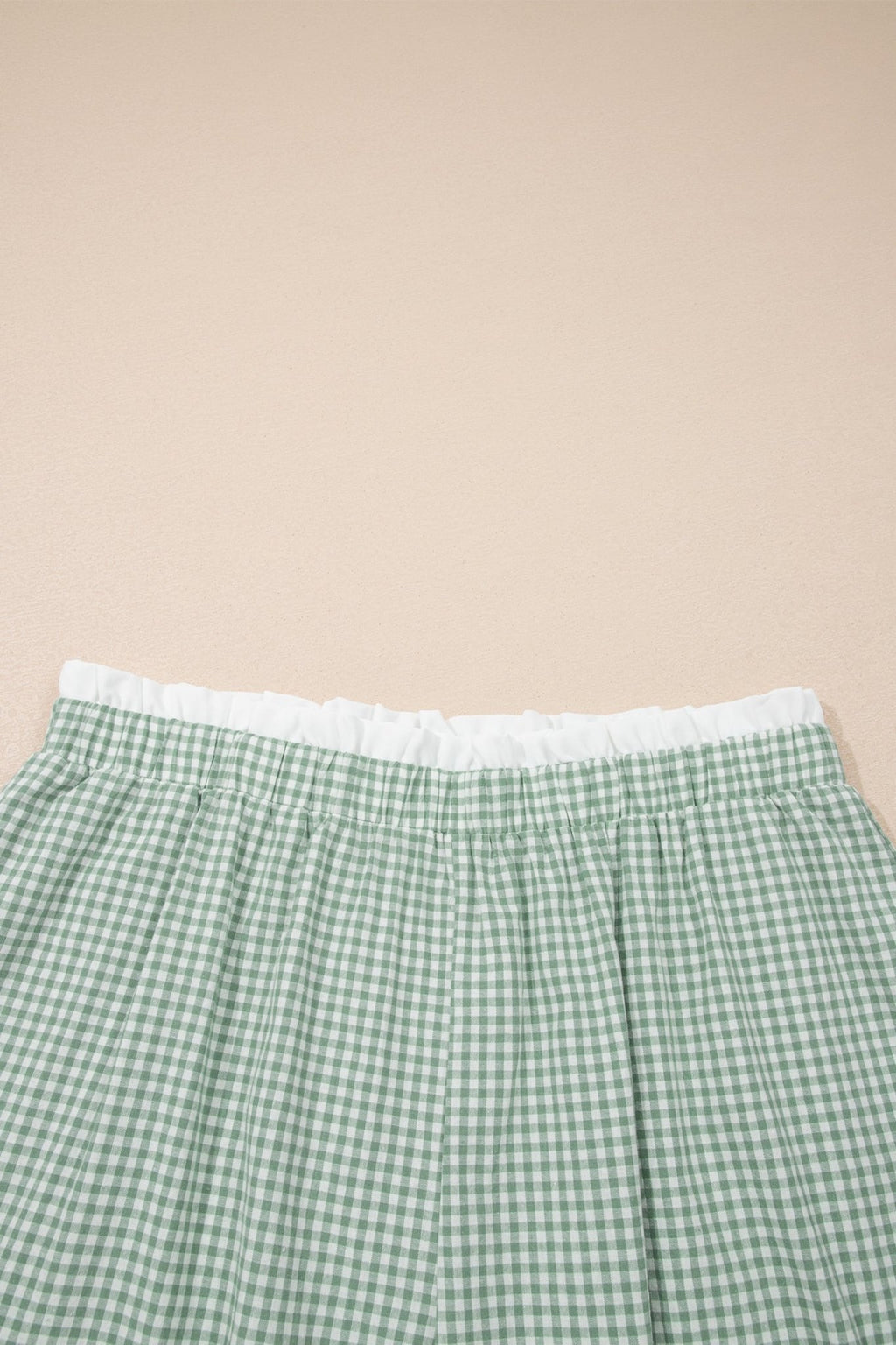 Plus Size Gingham Plaid Ruffle Contrast Trim Shorts - Rooted & Reckless Co.