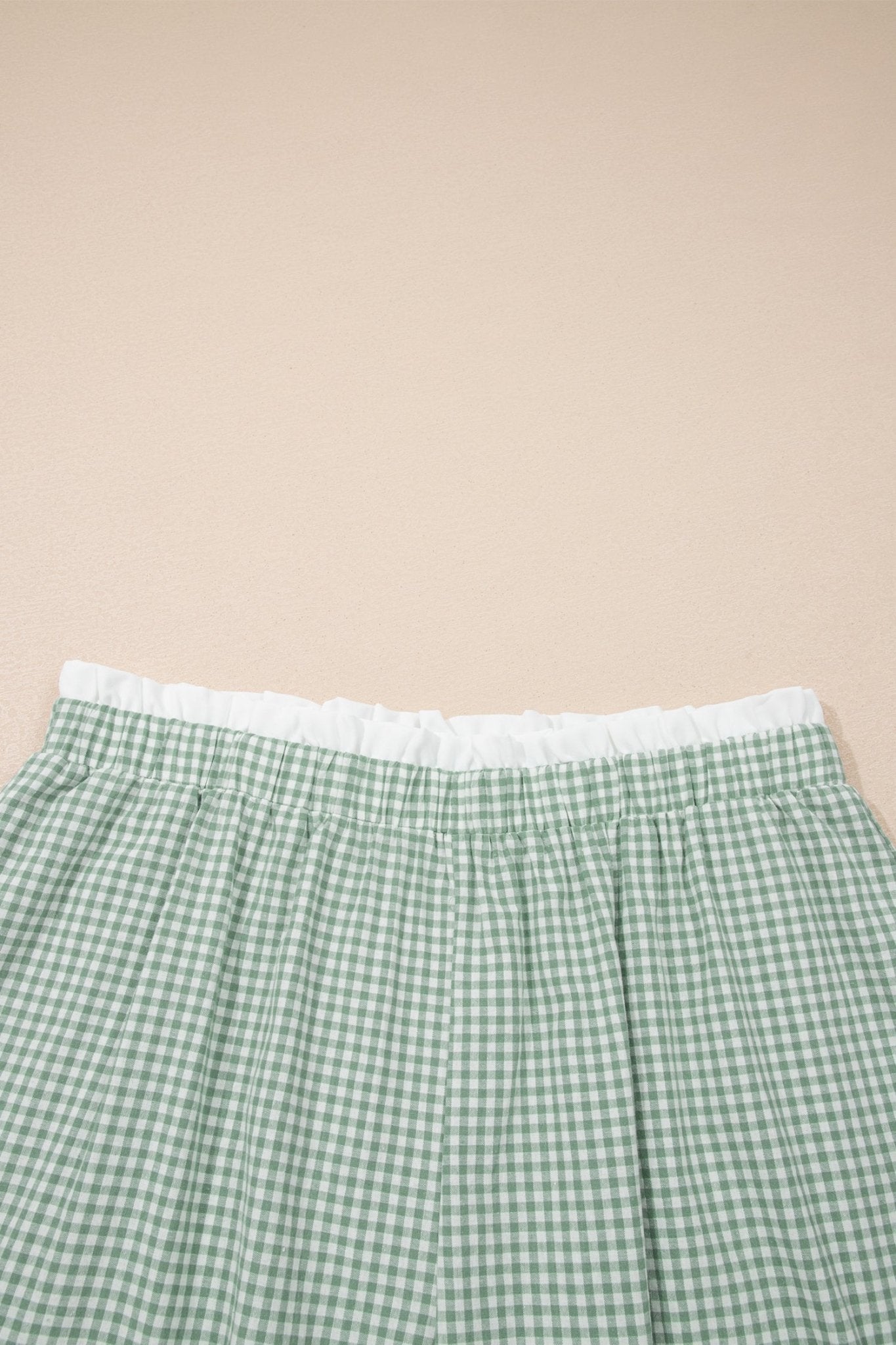Plus Size Gingham Plaid Ruffle Contrast Trim Shorts - Rooted & Reckless Co.