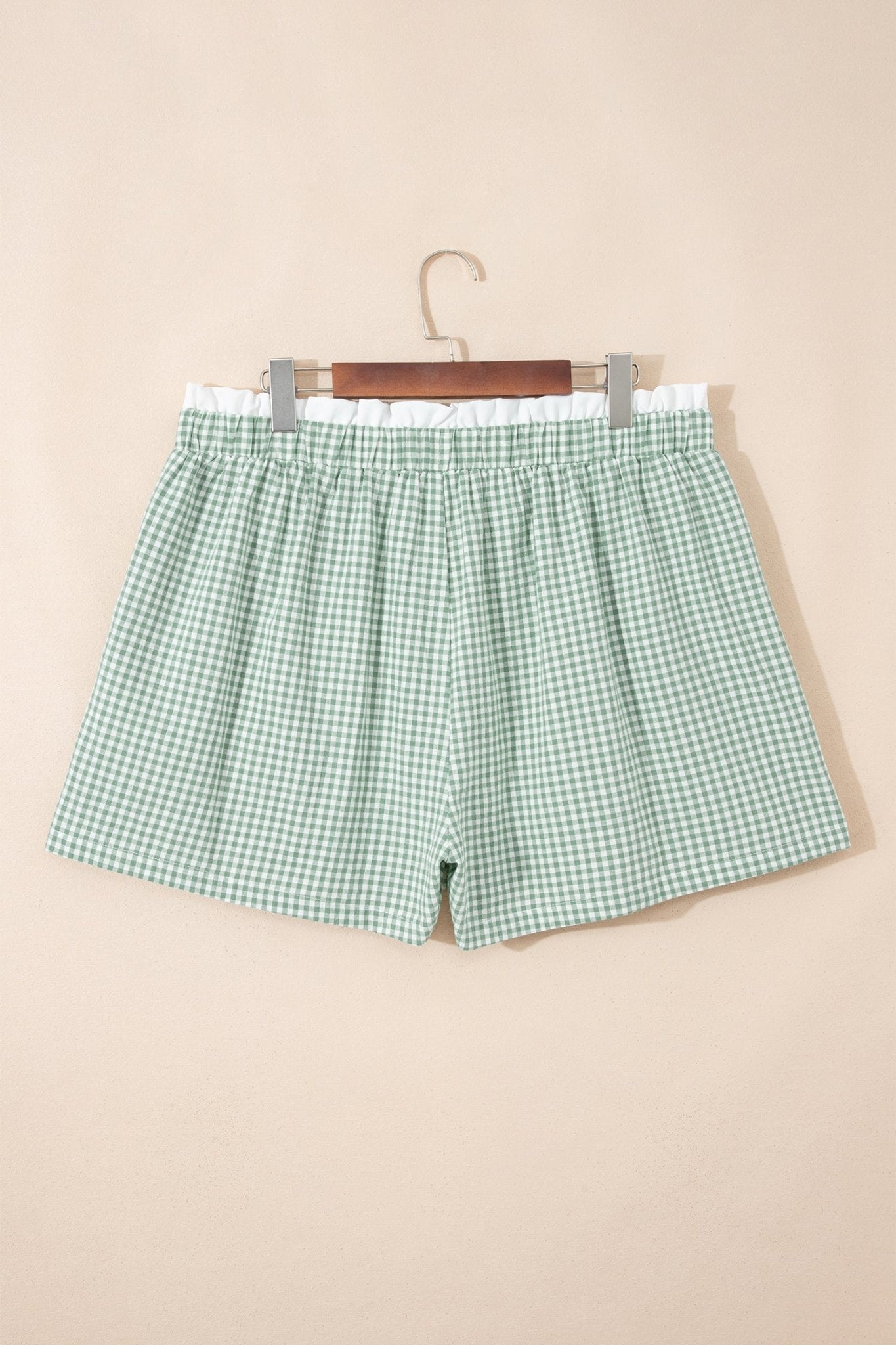 Plus Size Gingham Plaid Ruffle Contrast Trim Shorts - Rooted & Reckless Co.