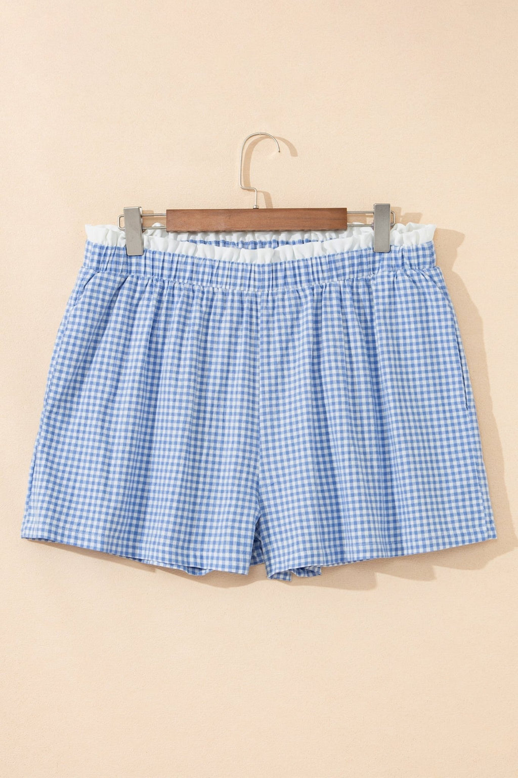 Plus Size Gingham Plaid Ruffle Contrast Trim Shorts - Rooted & Reckless Co.