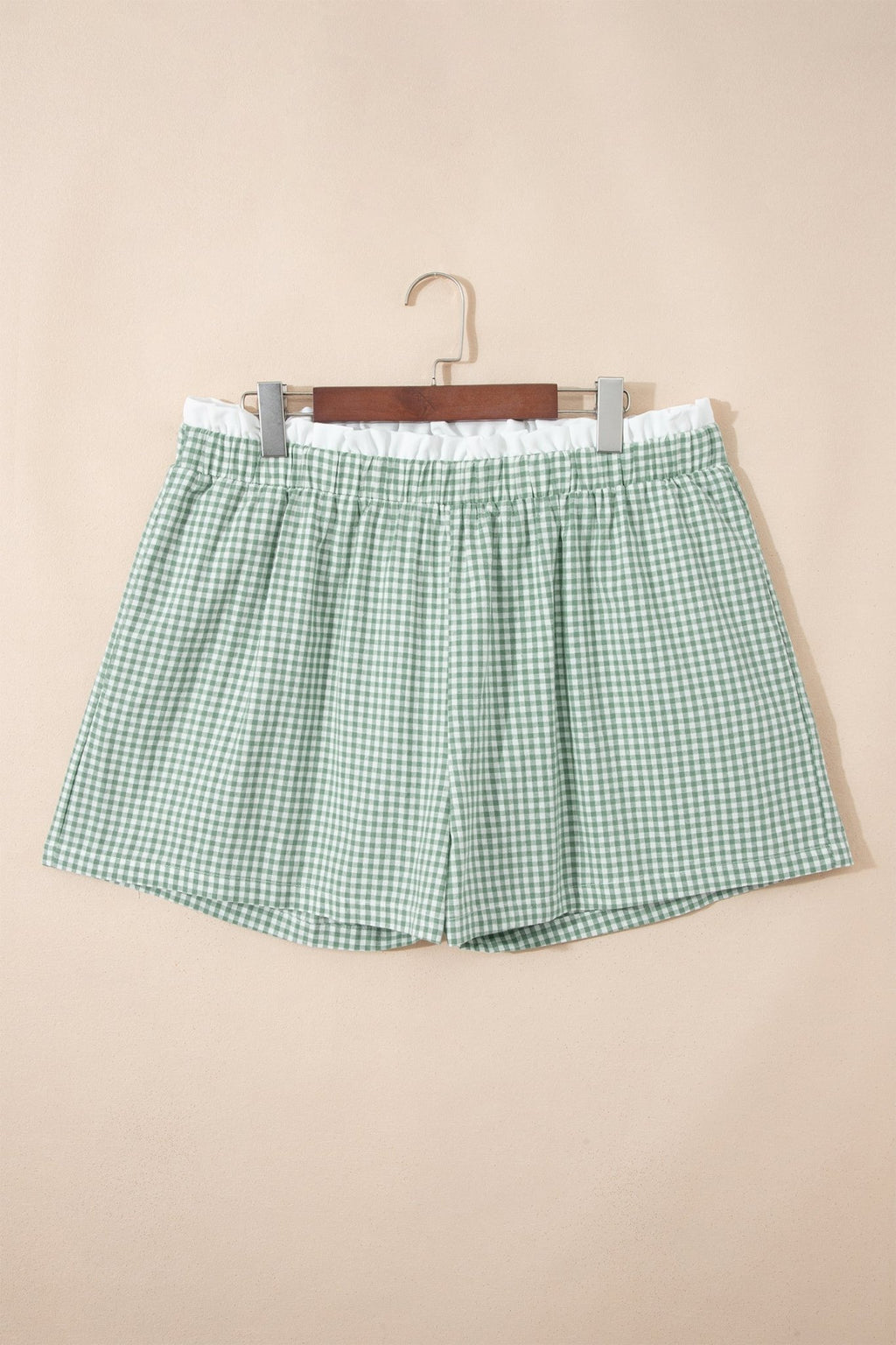 Plus Size Gingham Plaid Ruffle Contrast Trim Shorts - Rooted & Reckless Co.