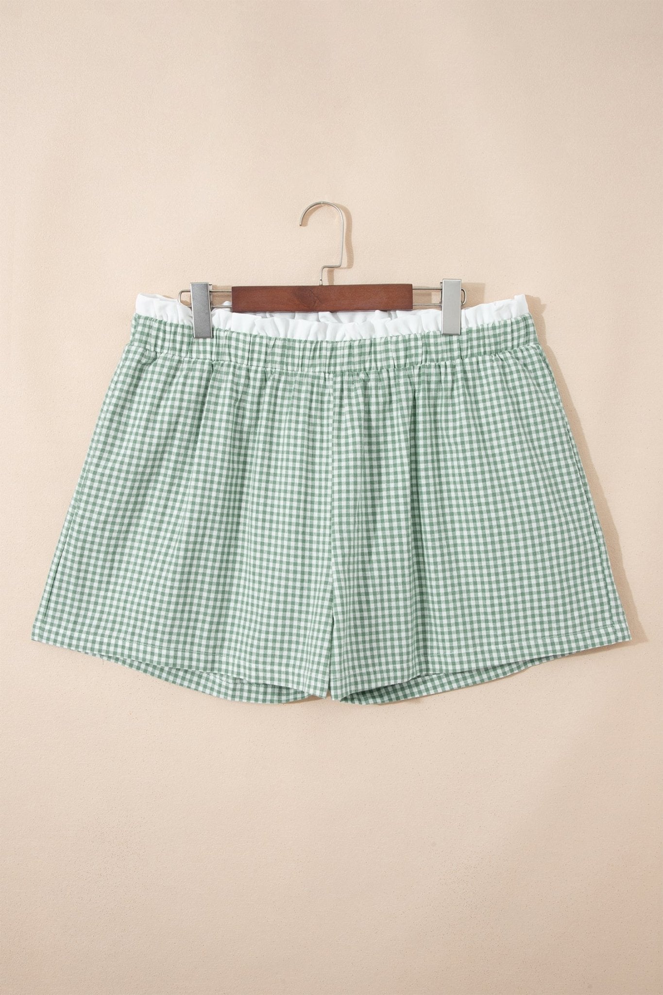 Plus Size Gingham Plaid Ruffle Contrast Trim Shorts - Rooted & Reckless Co.