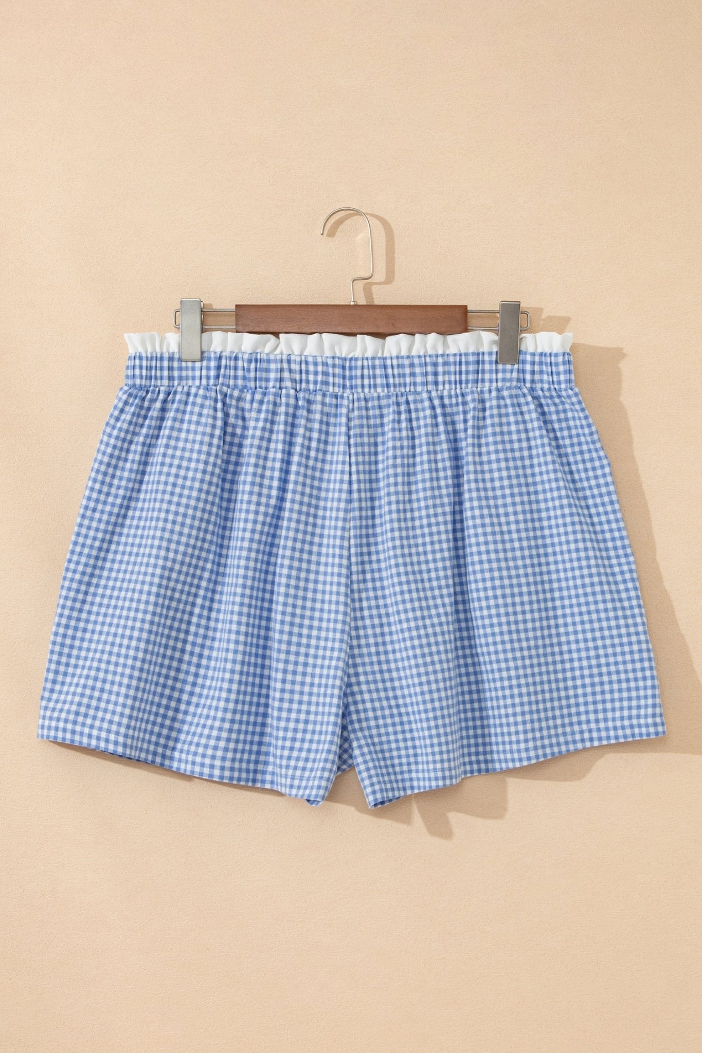 Plus Size Gingham Plaid Ruffle Contrast Trim Shorts - Rooted & Reckless Co.