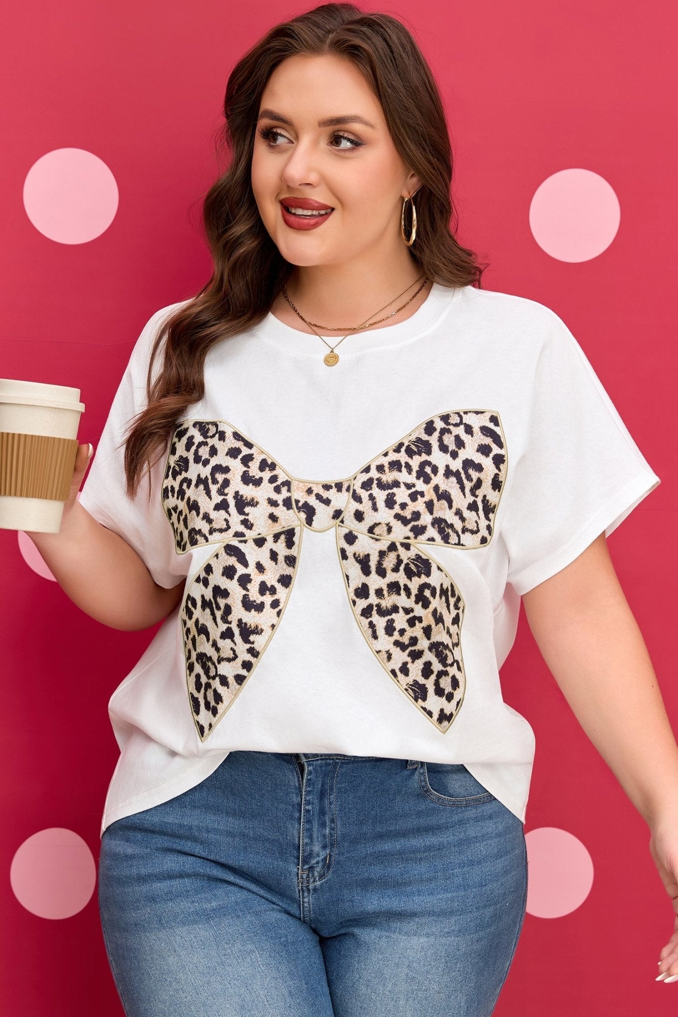 Plus Size Leopard Bow Embroidered Patch T-Shirt - Rooted & Reckless Co.