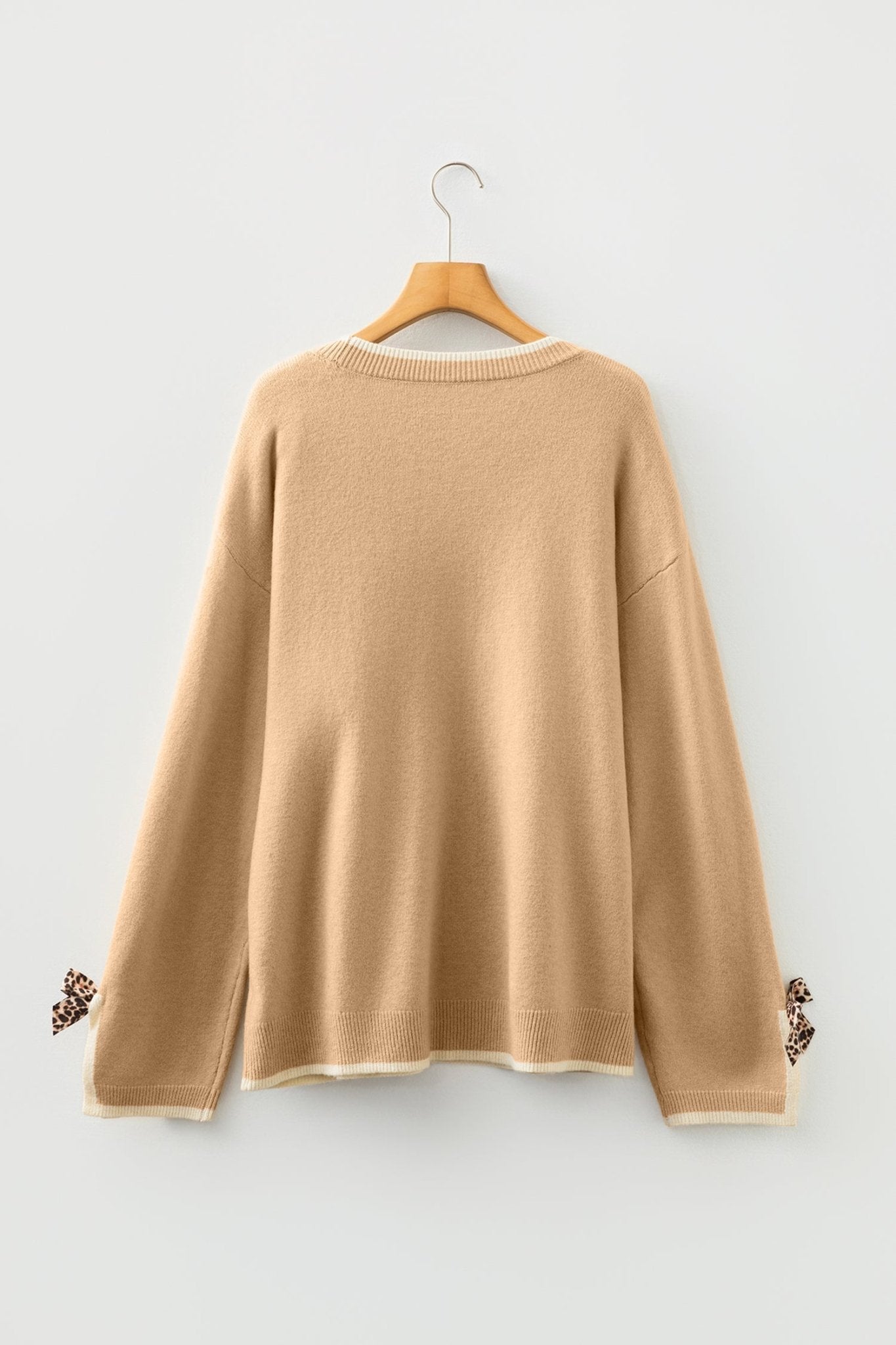 Plus Size Leopard Bow Split Cuff Sweater - Rooted & Reckless Co.