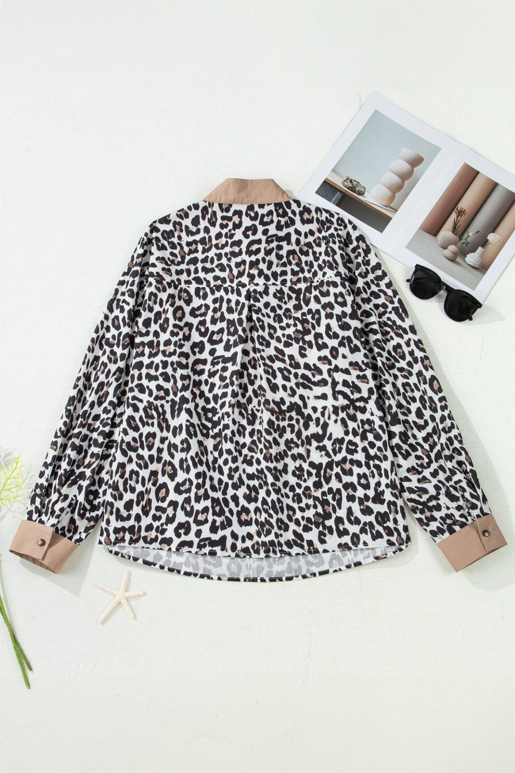 Plus Size Leopard Contrast Trim Half Button Top - Rooted & Reckless Co.