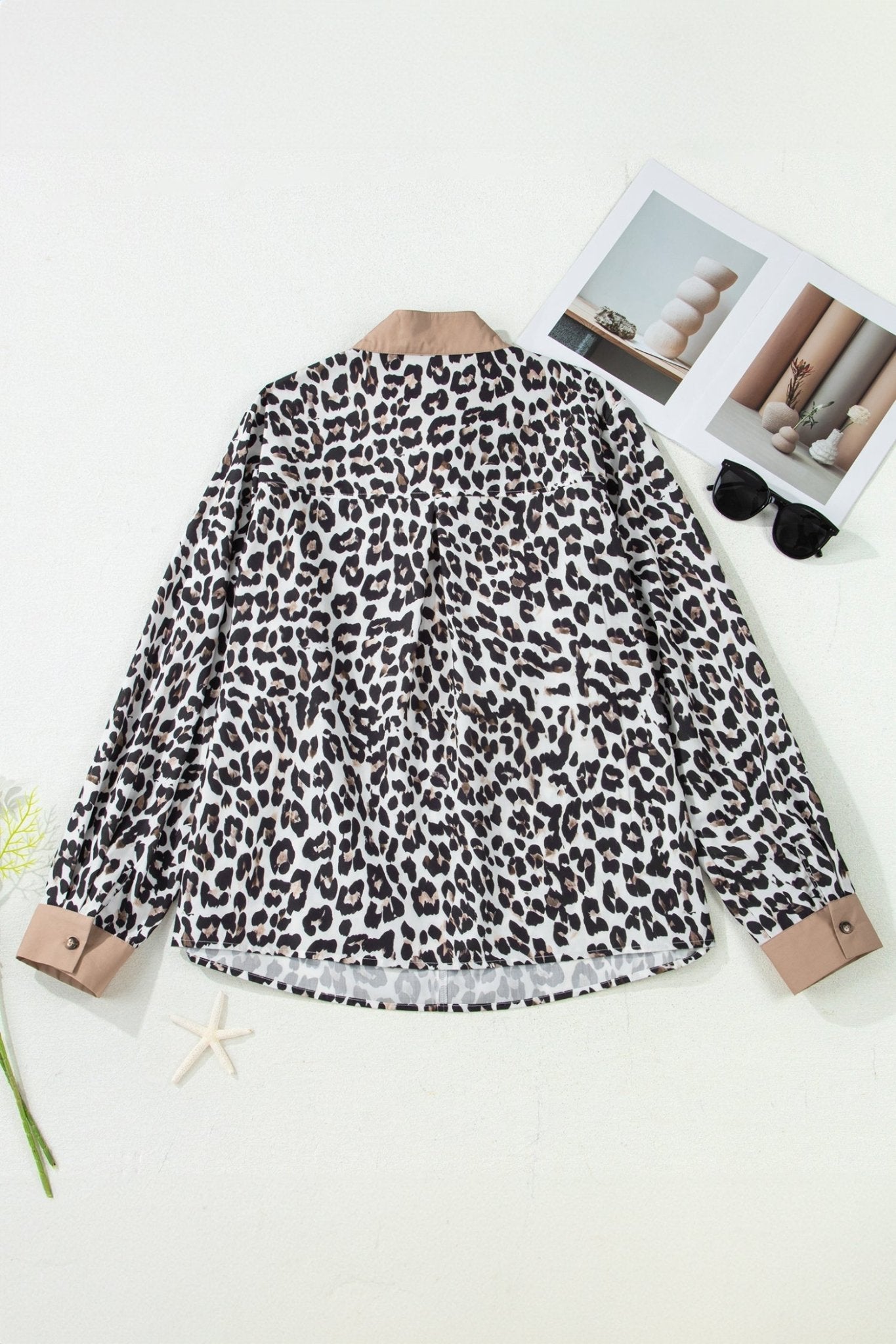 Plus Size Leopard Contrast Trim Half Button Top - Rooted & Reckless Co.