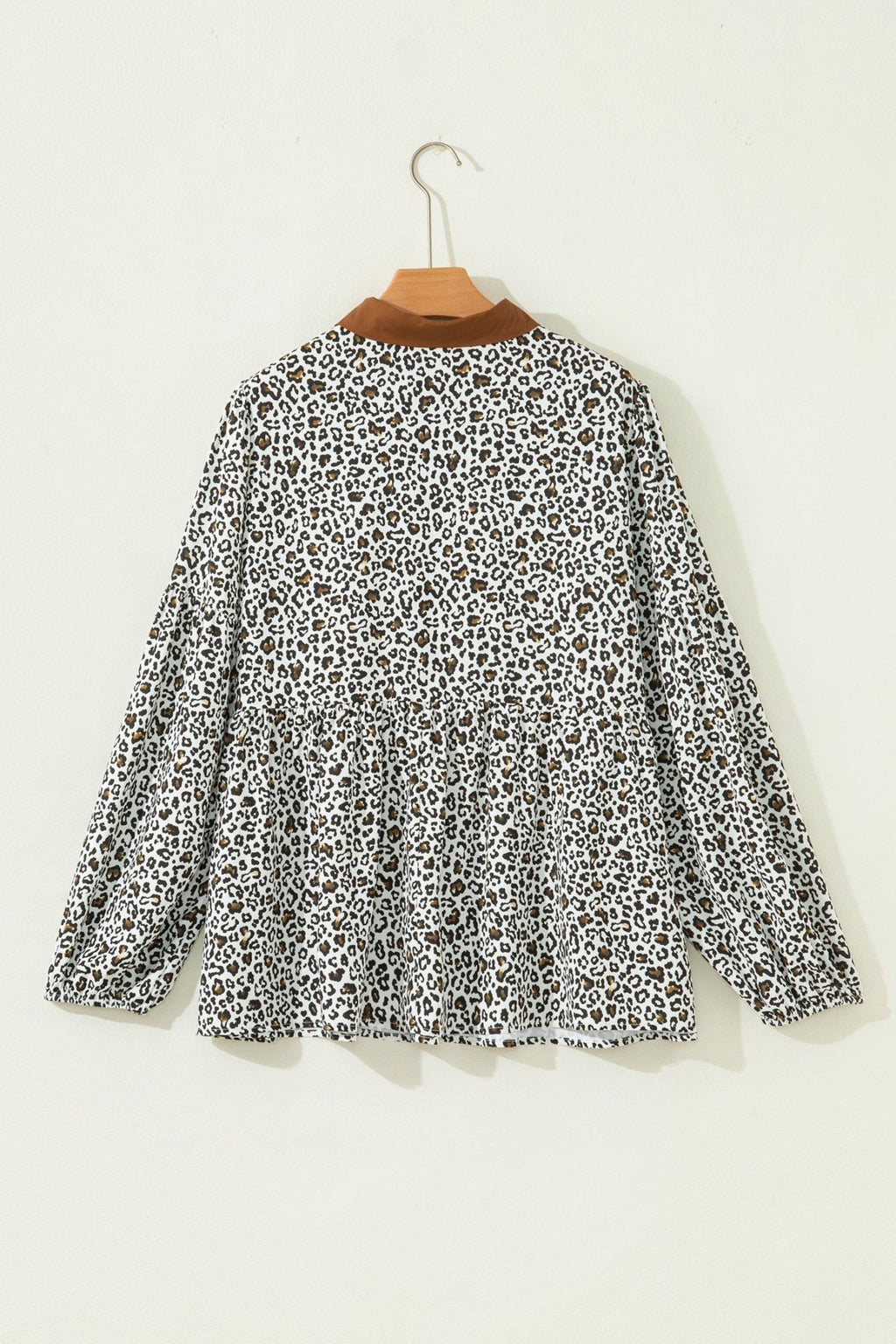 Plus Size Leopard Contrast Trim Puff Sleeve Blouse - Rooted & Reckless Co.