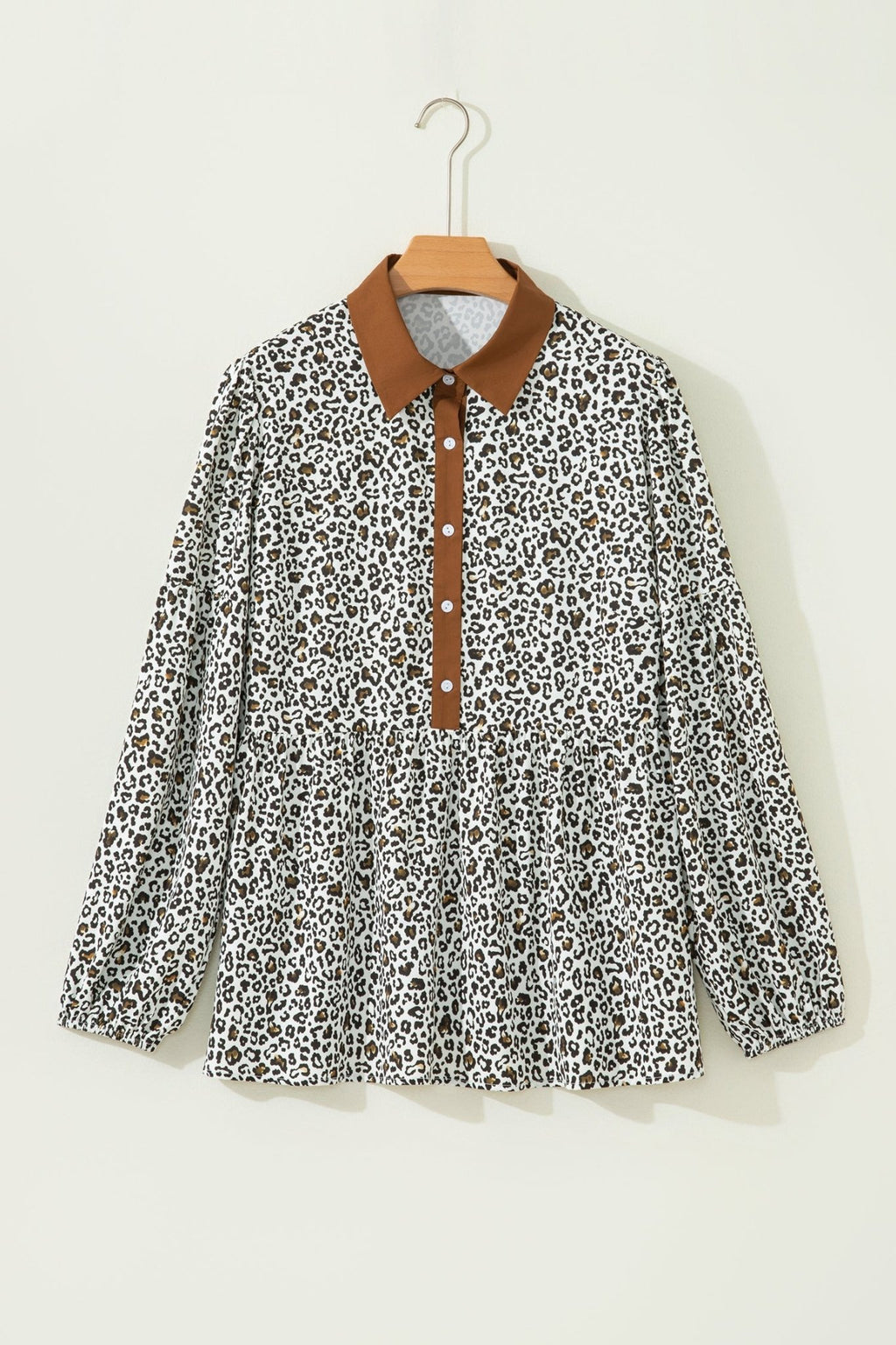 Plus Size Leopard Contrast Trim Puff Sleeve Blouse - Rooted & Reckless Co.