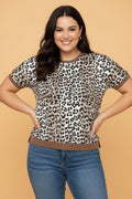 Plus Size Leopard Contrast Trim Short Sleeve Top - Rooted & Reckless Co.