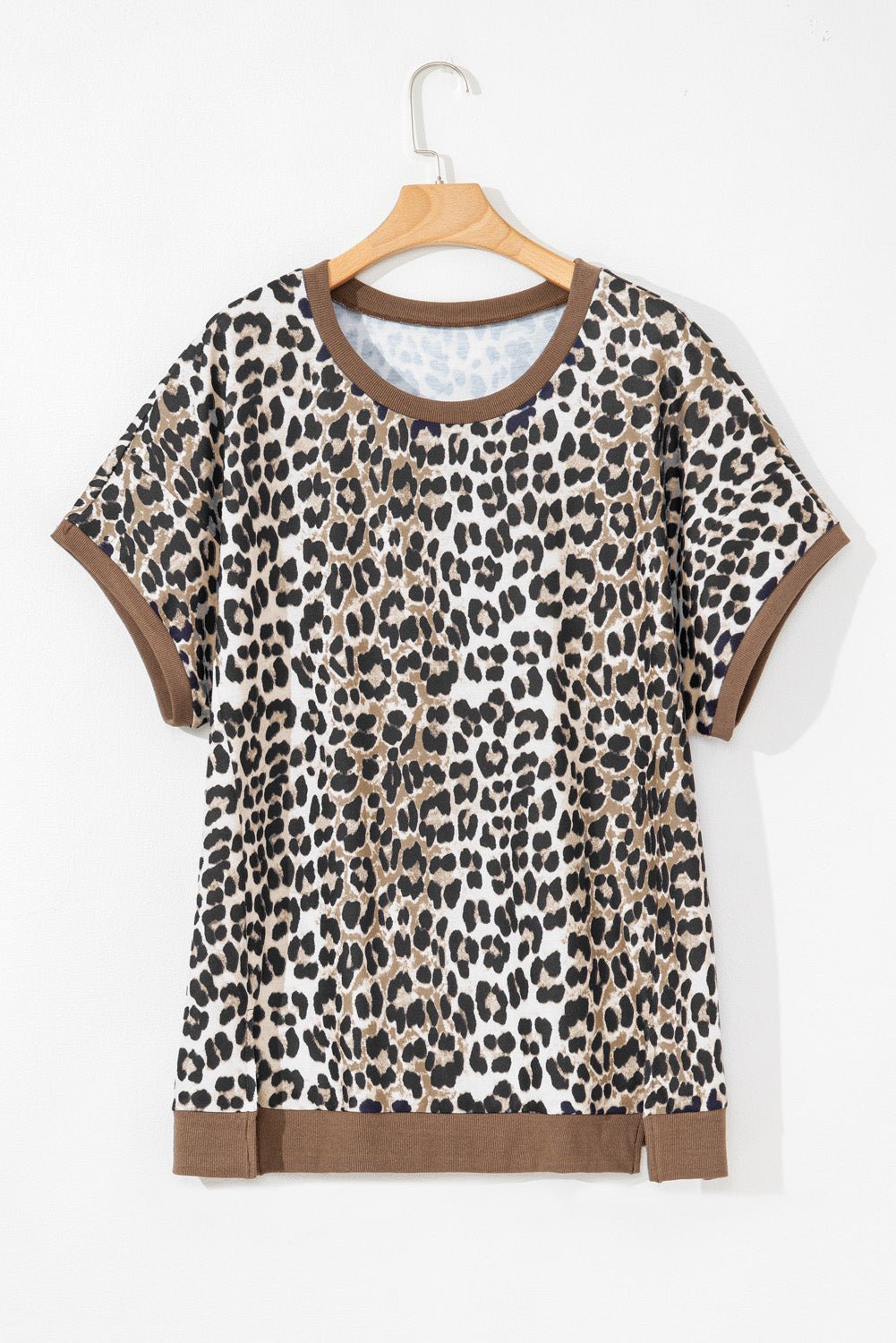 Plus Size Leopard Contrast Trim Short Sleeve Top - Rooted & Reckless Co.