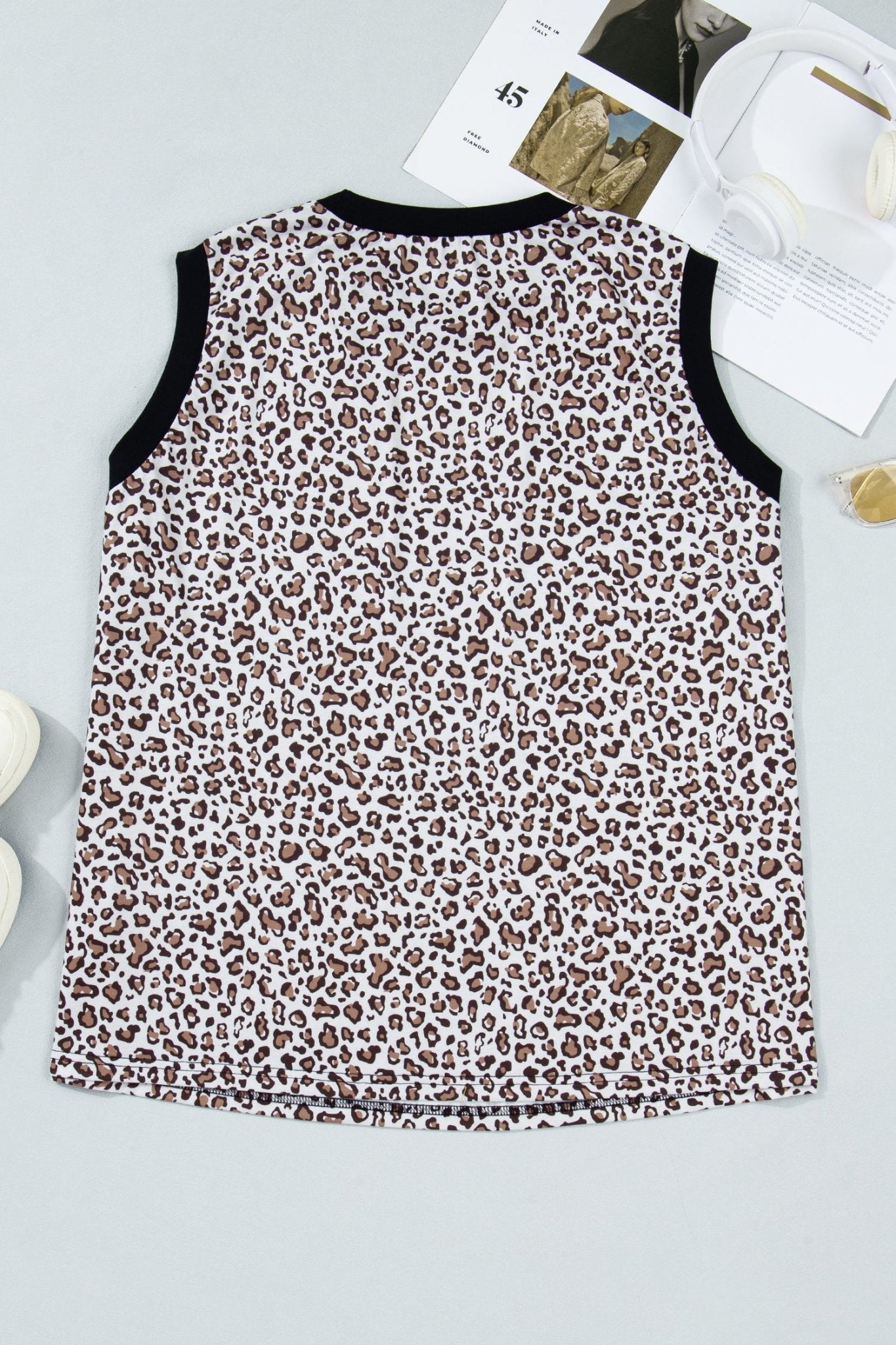 Plus Size Leopard Contrast Trim Sleeveless Top - Rooted & Reckless Co.