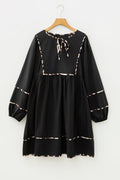 Plus Size Leopard Contrast Trim Tie-Neck Mini Dress - Rooted & Reckless Co.