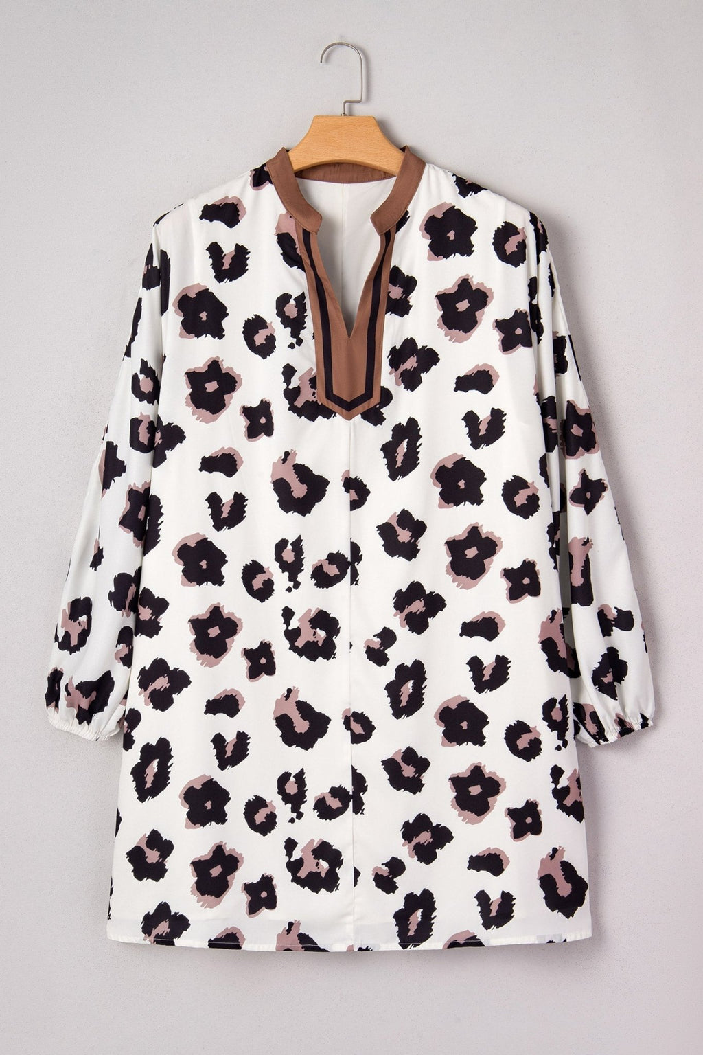Plus Size Leopard Contrast V-Neck Mini Dress - Rooted & Reckless Co.