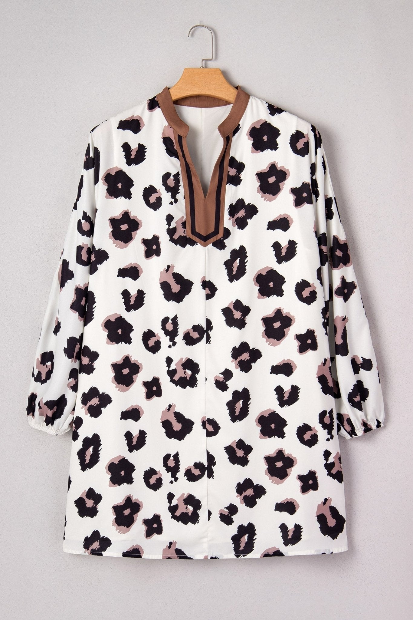 Plus Size Leopard Contrast V-Neck Mini Dress - Rooted & Reckless Co.