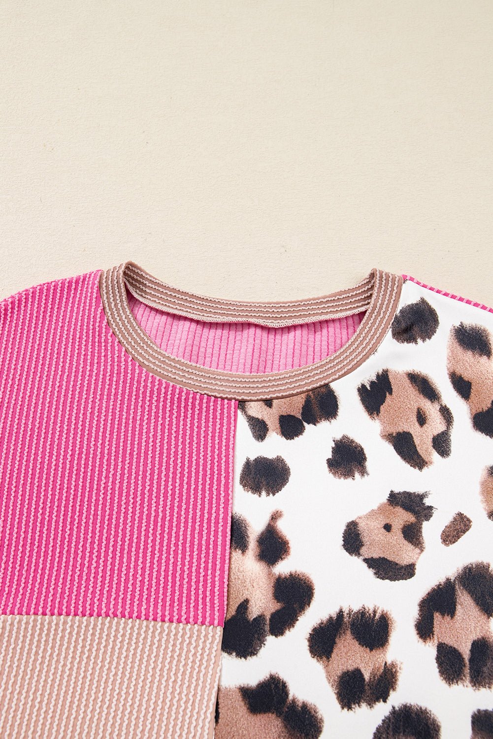 Plus Size Leopard Corded Knit Patchwork Long Sleeve Top - Rooted & Reckless Co.