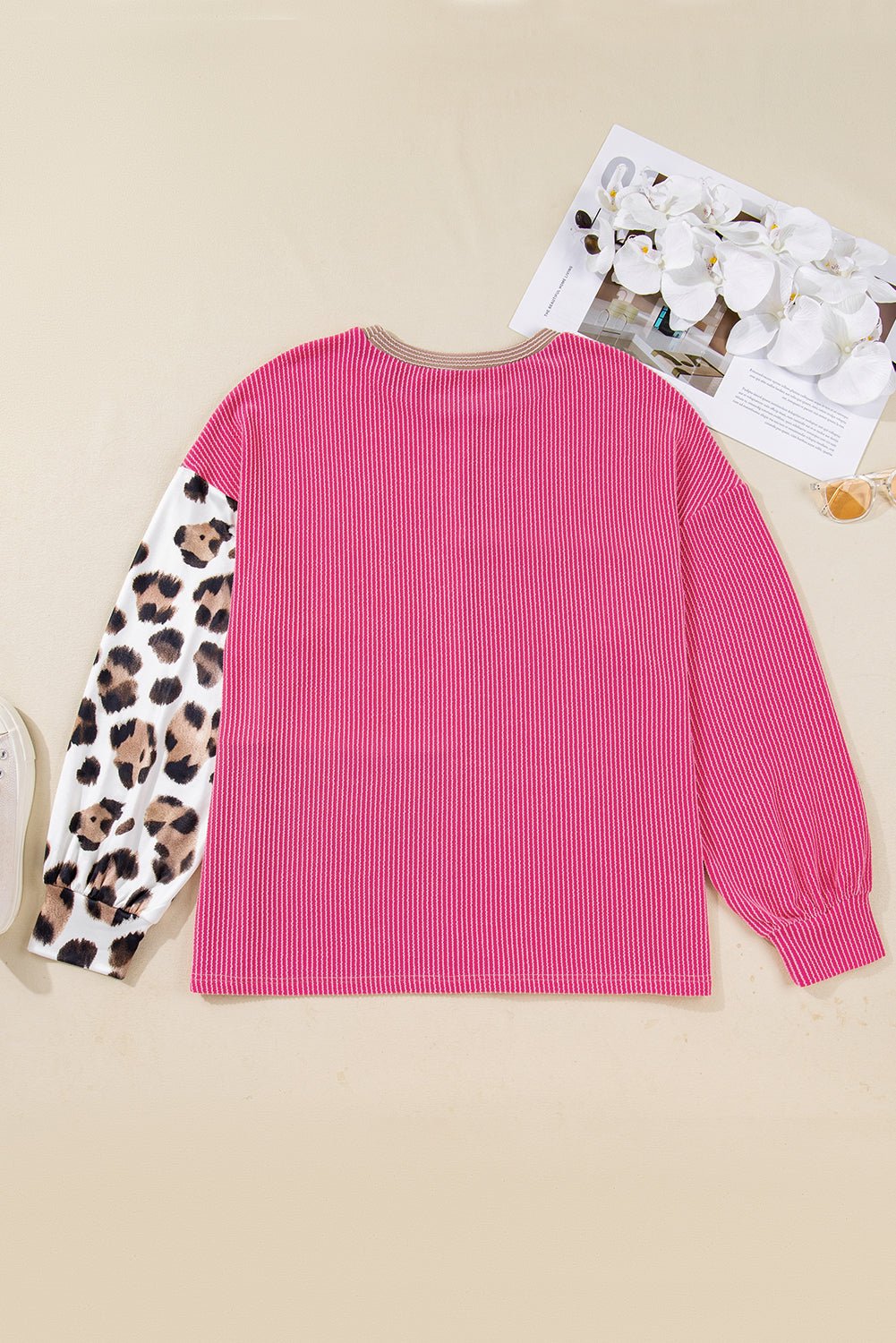 Plus Size Leopard Corded Knit Patchwork Long Sleeve Top - Rooted & Reckless Co.