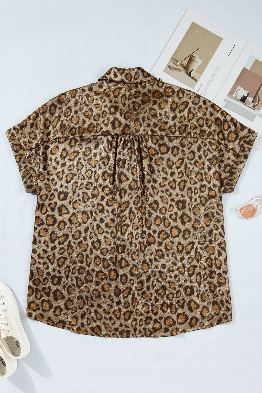 Plus Size Leopard Dolman Sleeve Buttoned Shirt - Rooted & Reckless Co.