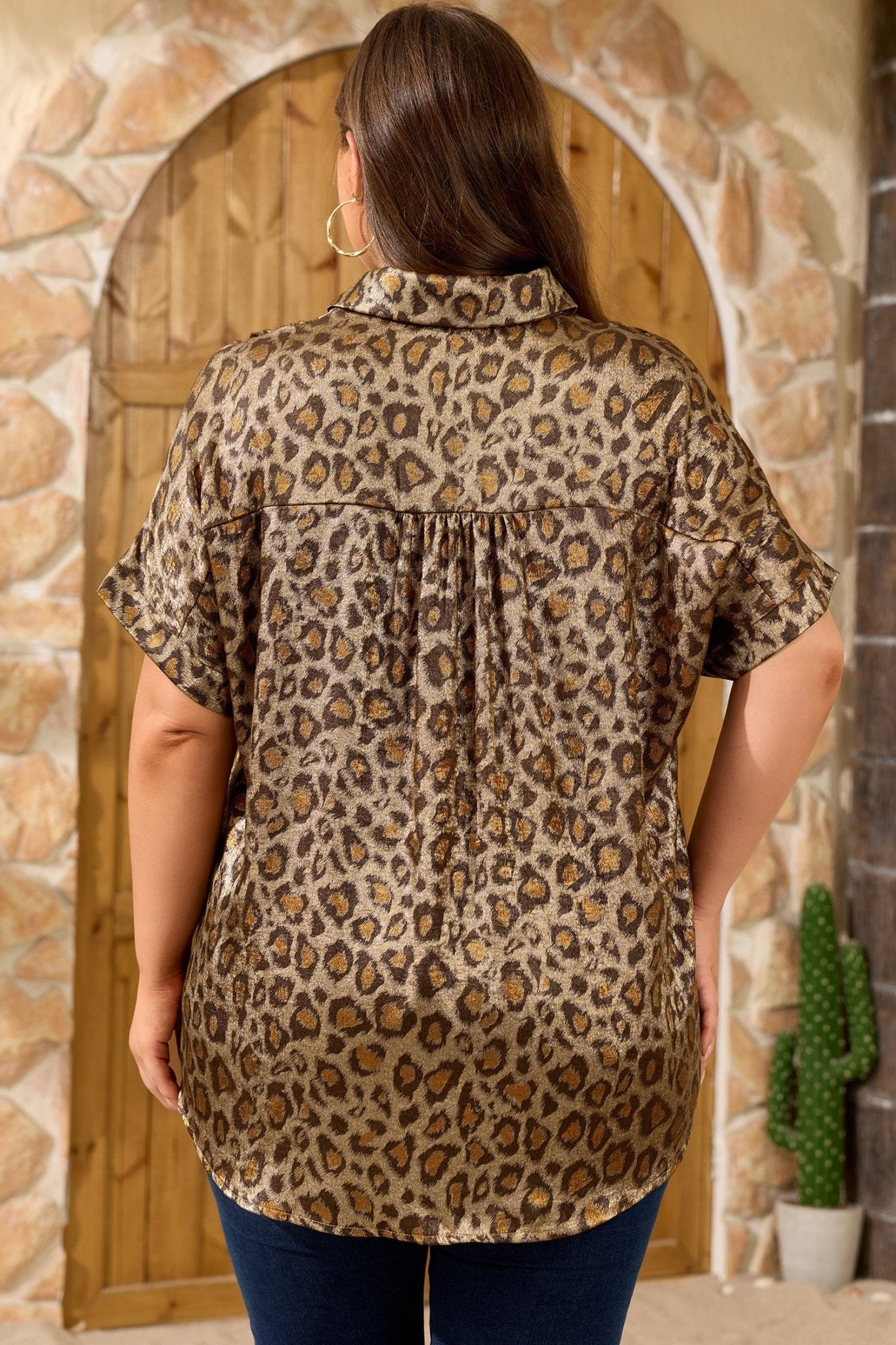 Plus Size Leopard Dolman Sleeve Buttoned Shirt - Rooted & Reckless Co.